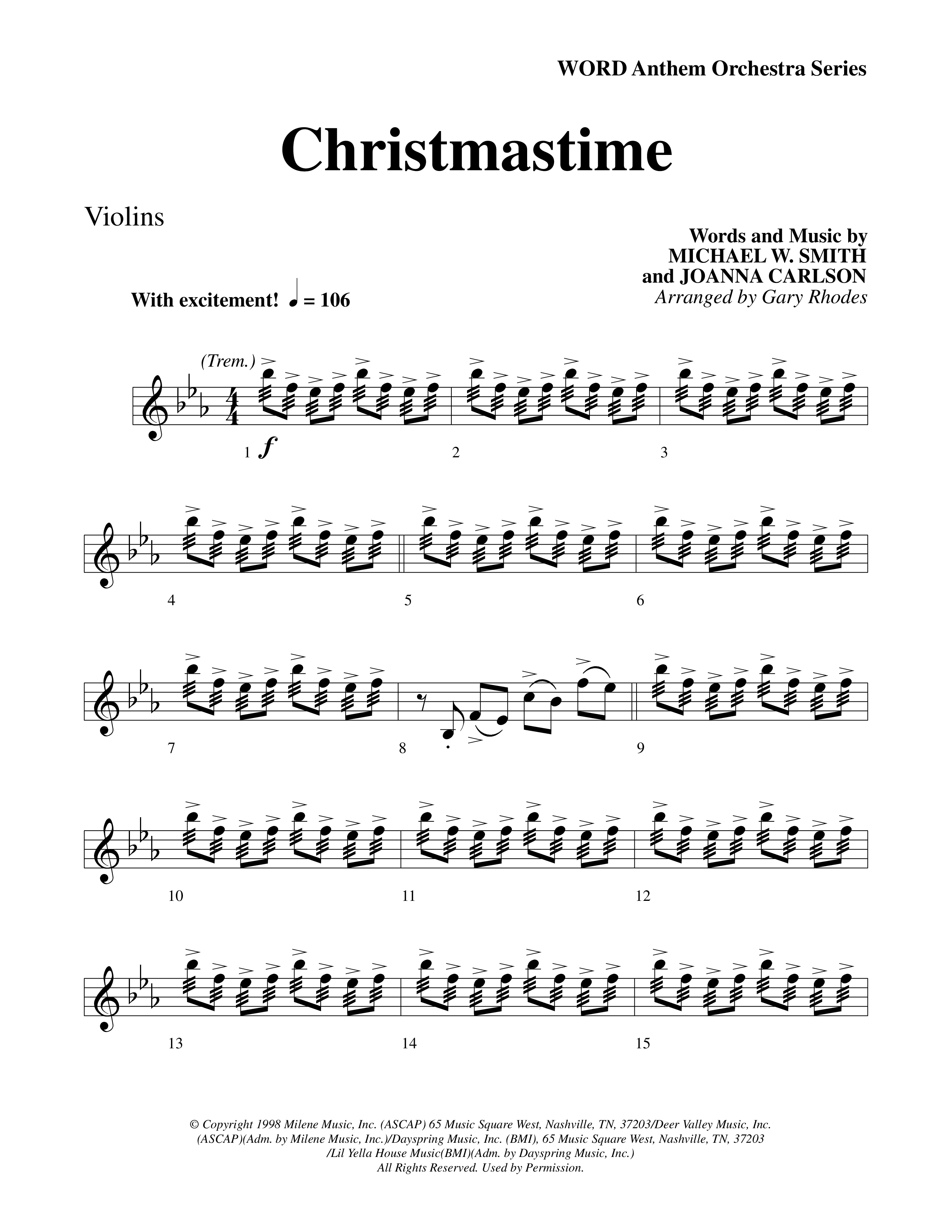 Christmastime (Choral Anthem SATB) Violins (Word Music Choral / Arr. Gary Rhodes / Orch. Lee Poquette)