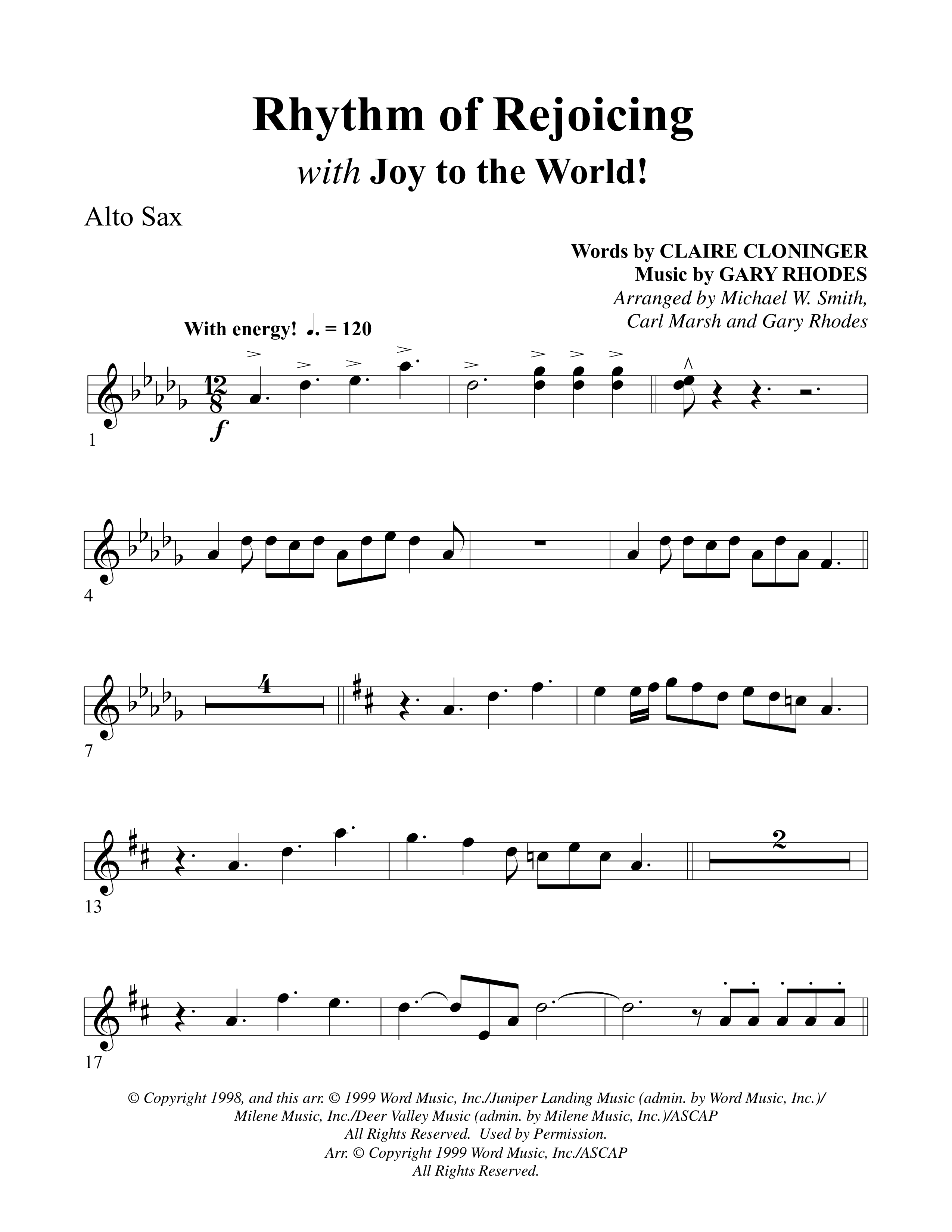Rhythm Of Rejoicing (with Joy To The World) (Choral Anthem) Alto Sax (Word Music Choral)