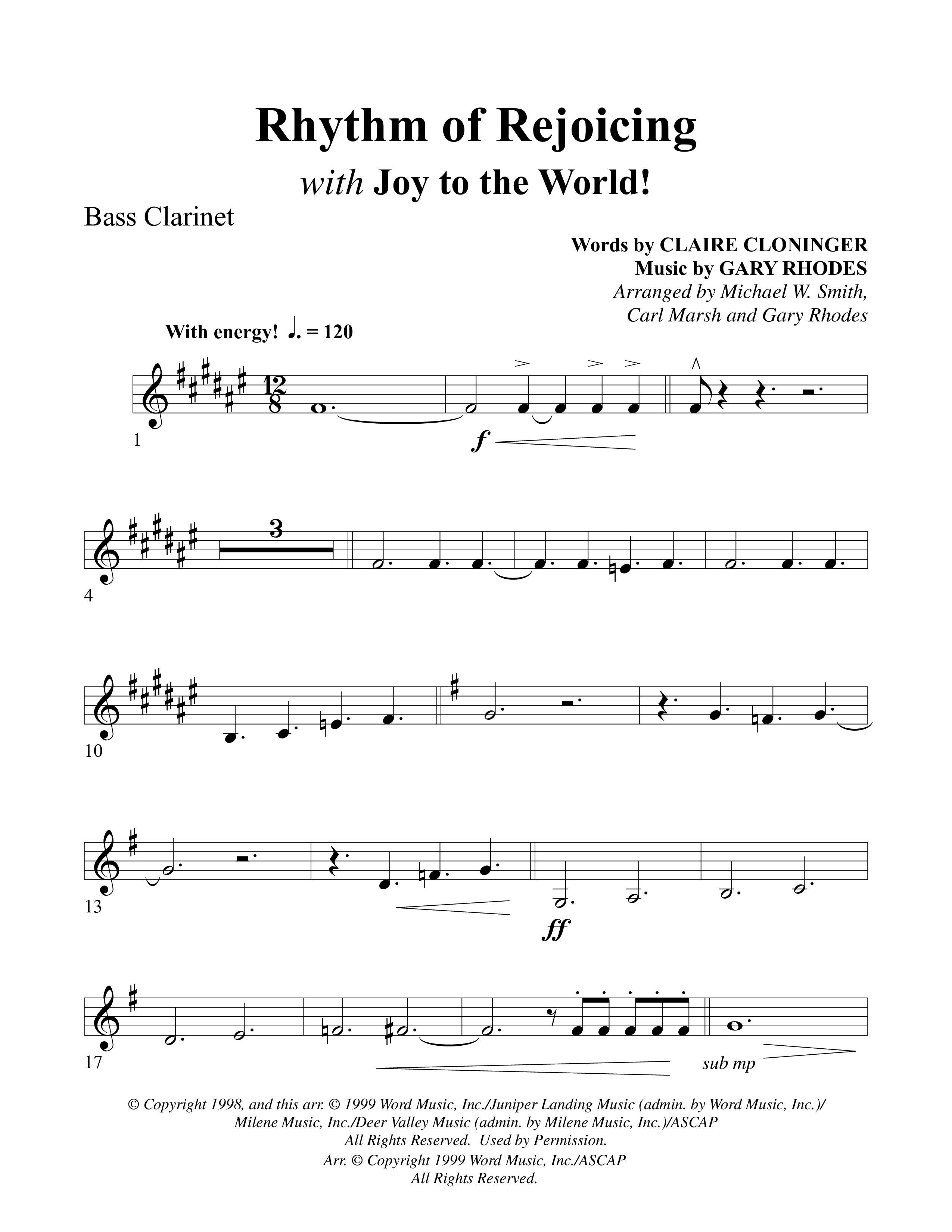 Rhythm Of Rejoicing (with Joy To The World) (Choral Anthem) Bass Clarinet (Word Music Choral)