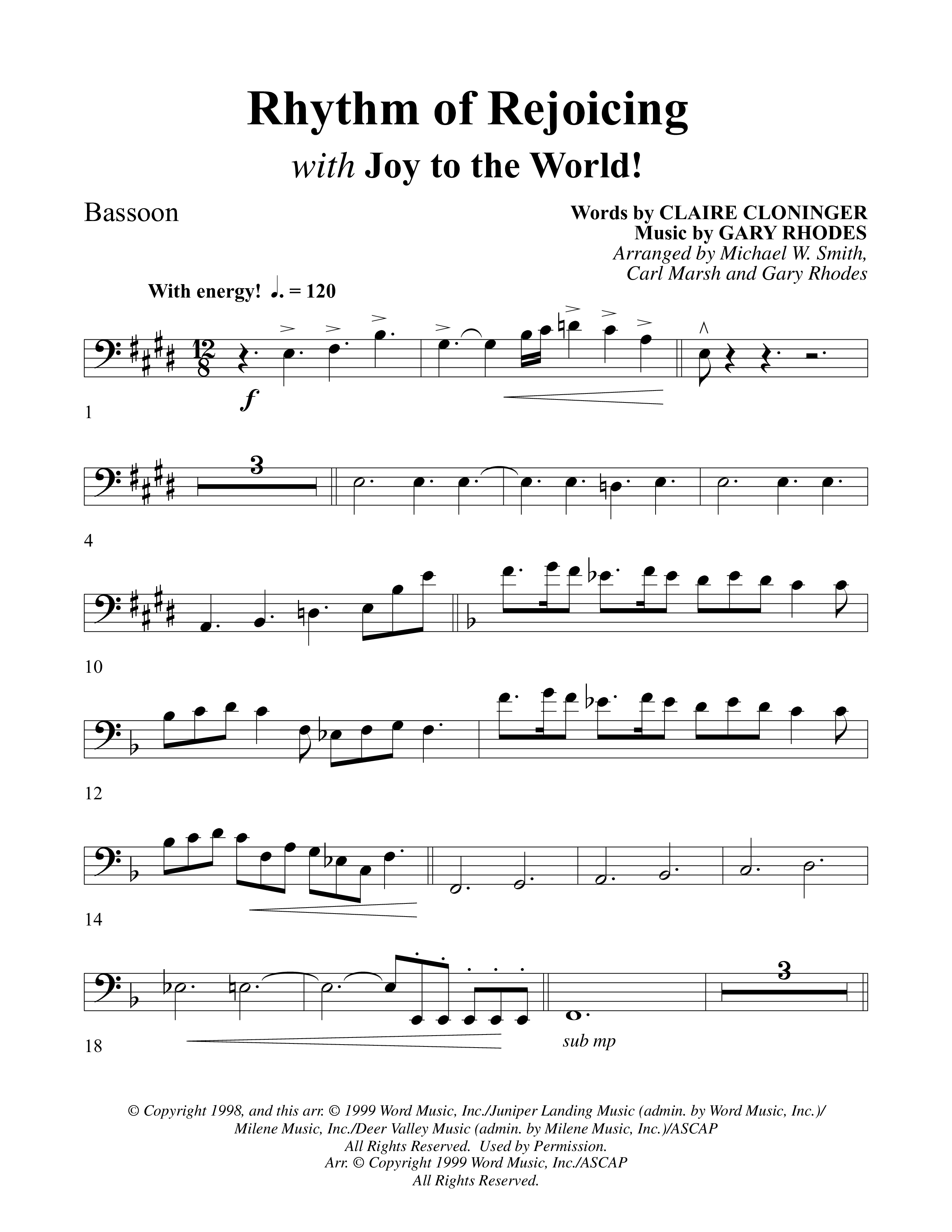 Rhythm Of Rejoicing (with Joy To The World) (Choral Anthem) Bassoon (Word Music Choral)