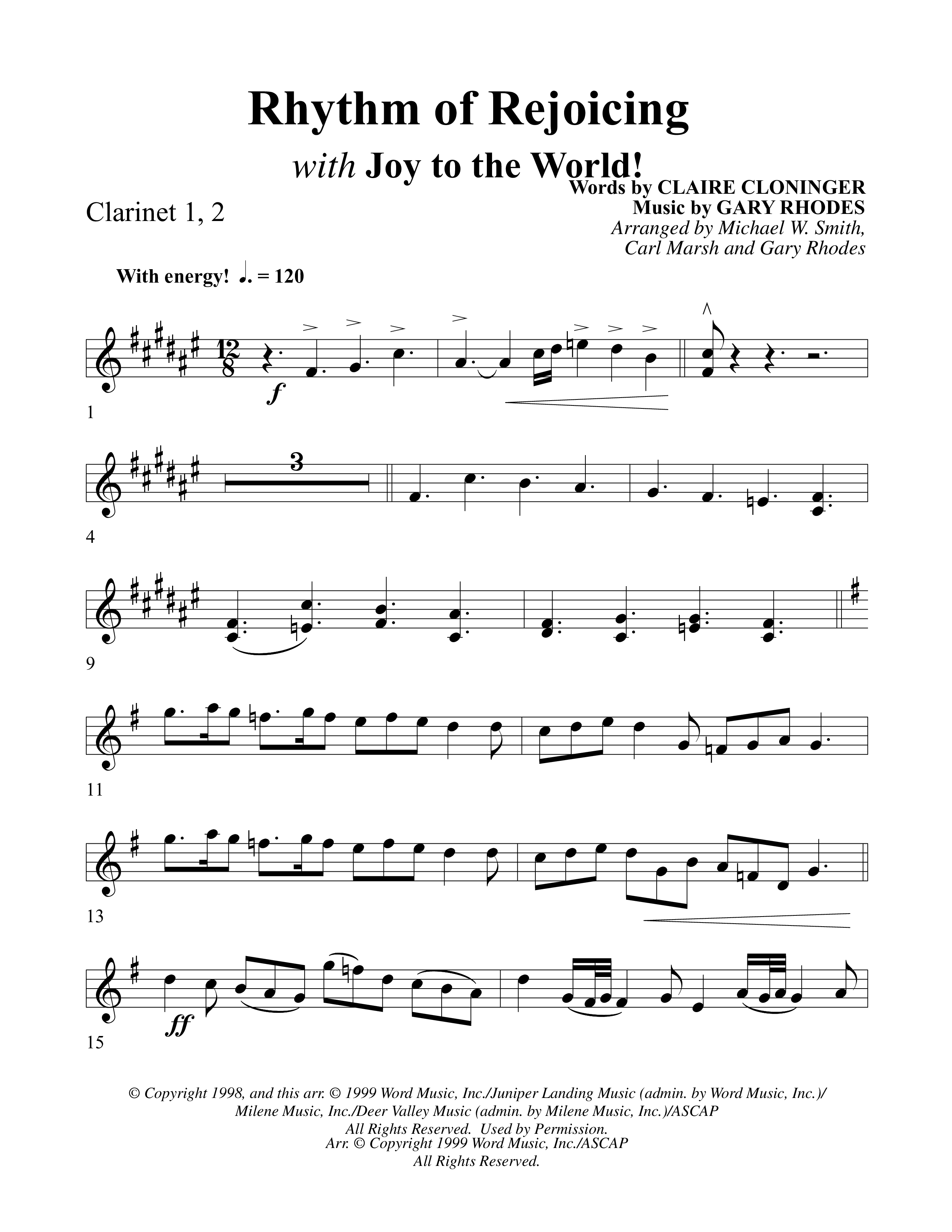 Rhythm Of Rejoicing (with Joy To The World) (Choral Anthem) Clarinet 1/2 (Word Music Choral)