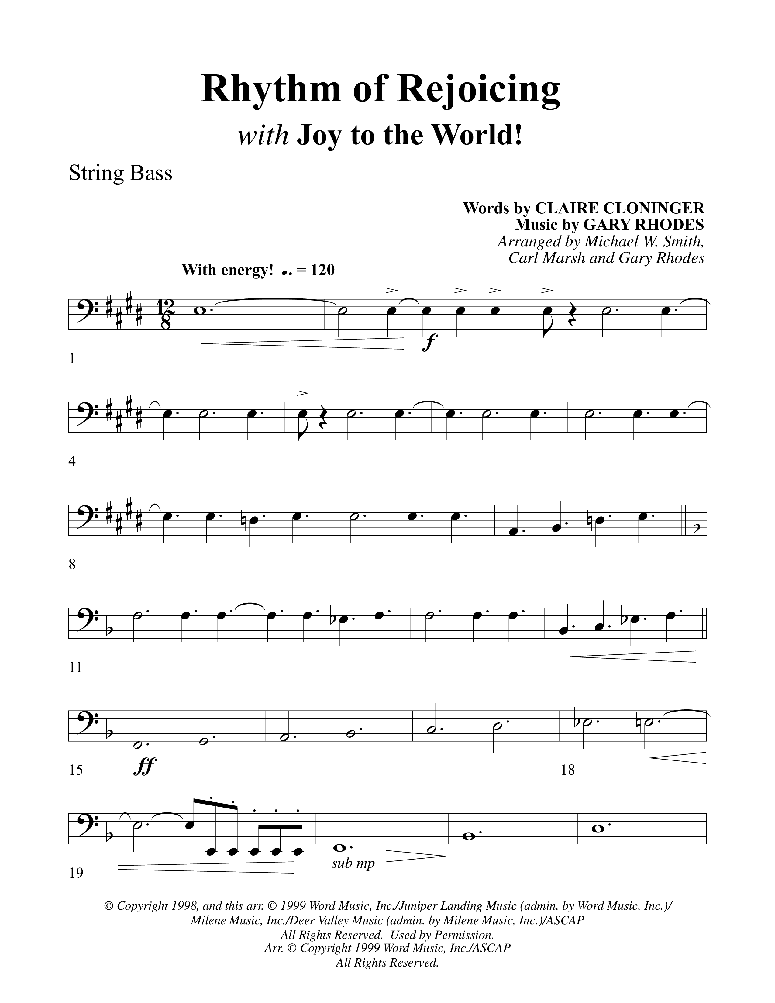Rhythm Of Rejoicing (with Joy To The World) (Choral Anthem) String Bass (Word Music Choral)