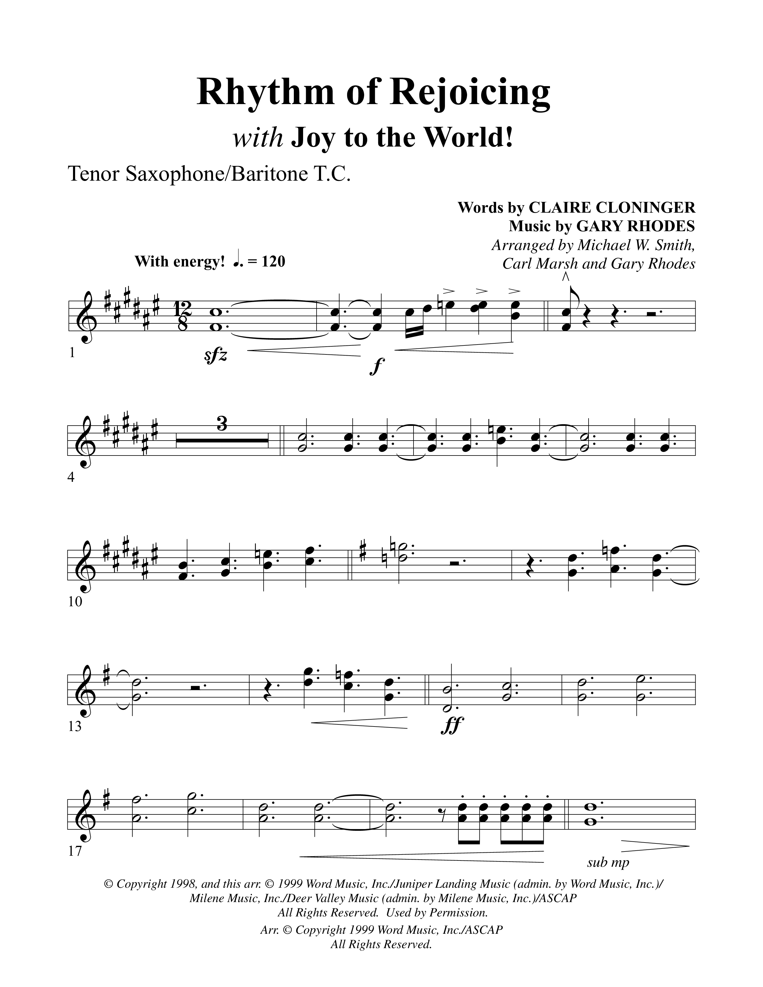 Rhythm Of Rejoicing (with Joy To The World) (Choral Anthem) Tenor Sax/Baritone T.C. (Word Music Choral)