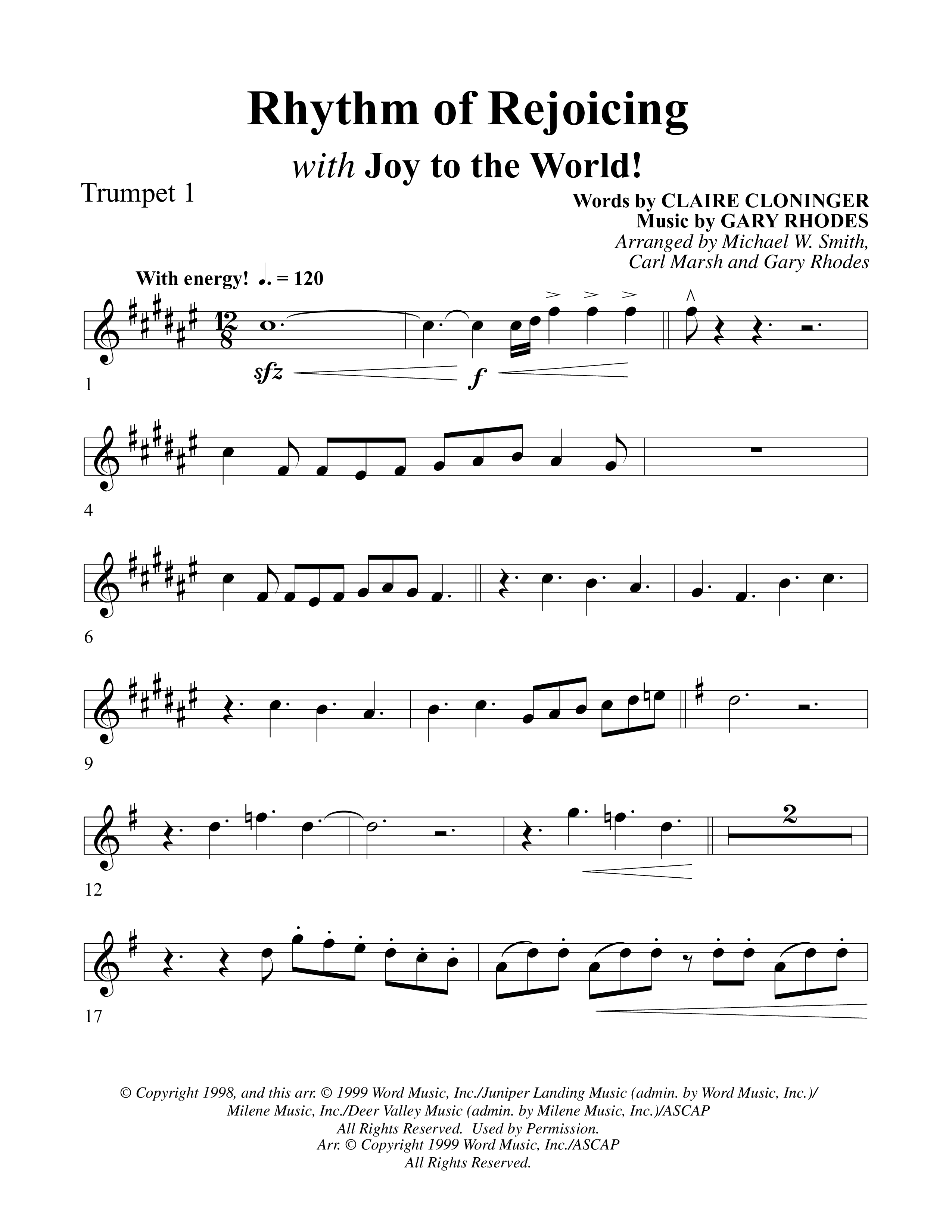 Rhythm Of Rejoicing (with Joy To The World) (Choral Anthem) Trumpet 1 (Word Music Choral)