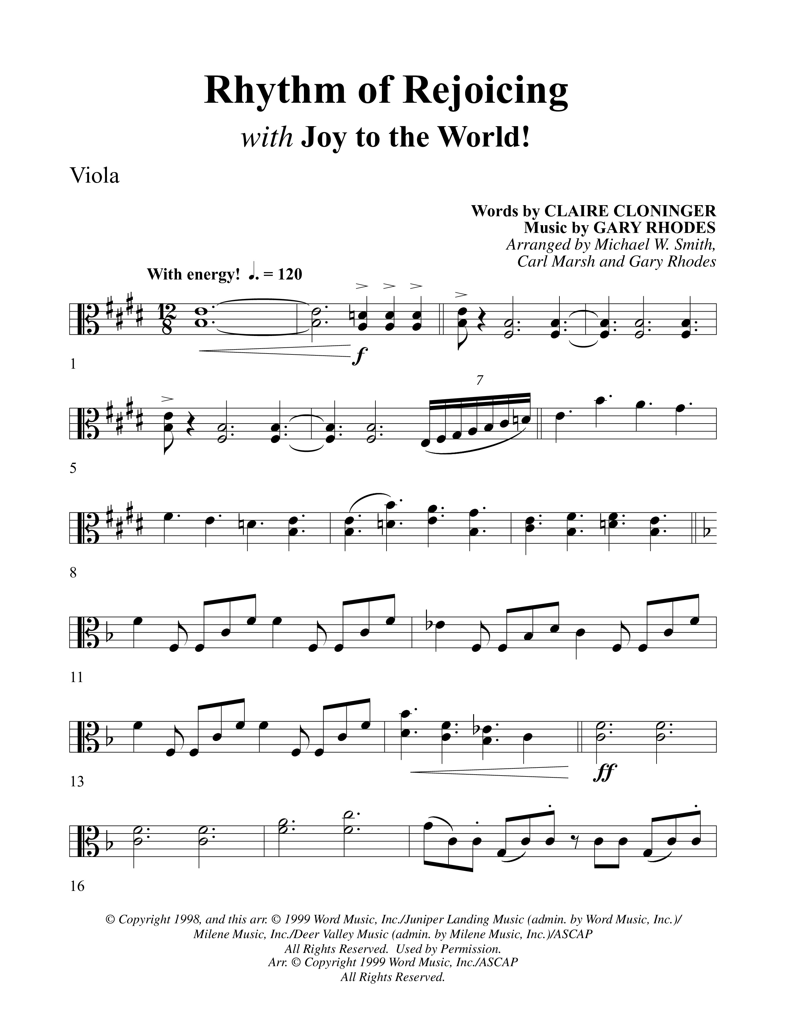 Rhythm Of Rejoicing (with Joy To The World) (Choral Anthem) Viola (Word Music Choral)