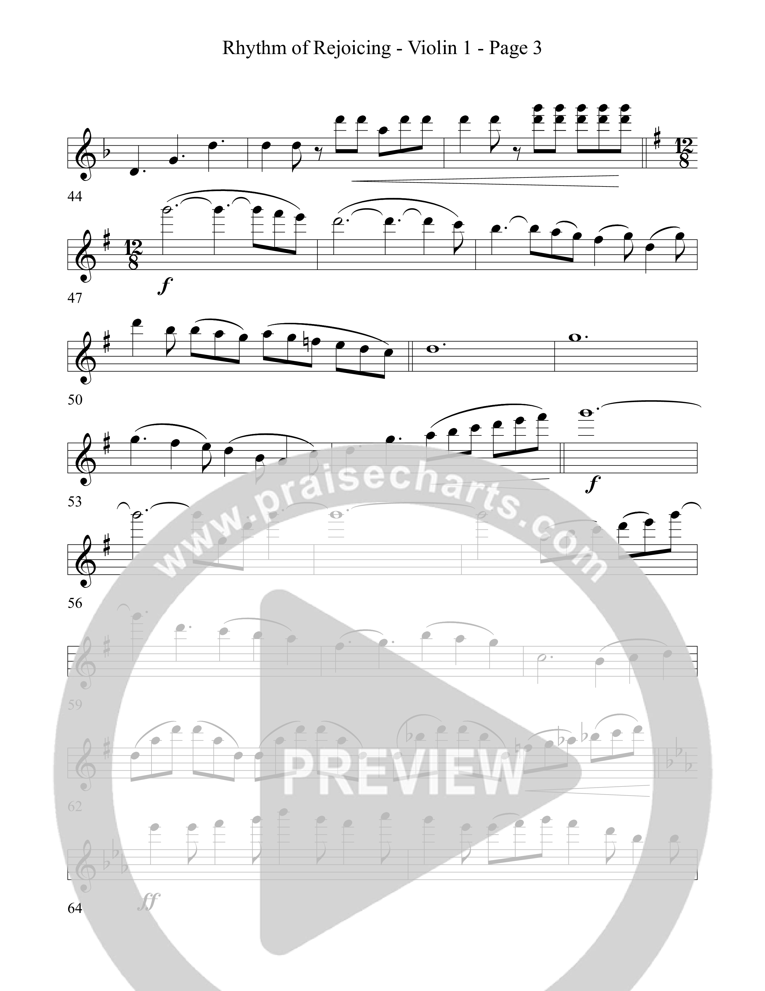 Rhythm Of Rejoicing (with Joy To The World) (Choral Anthem) Violin 1 (Word Music Choral)