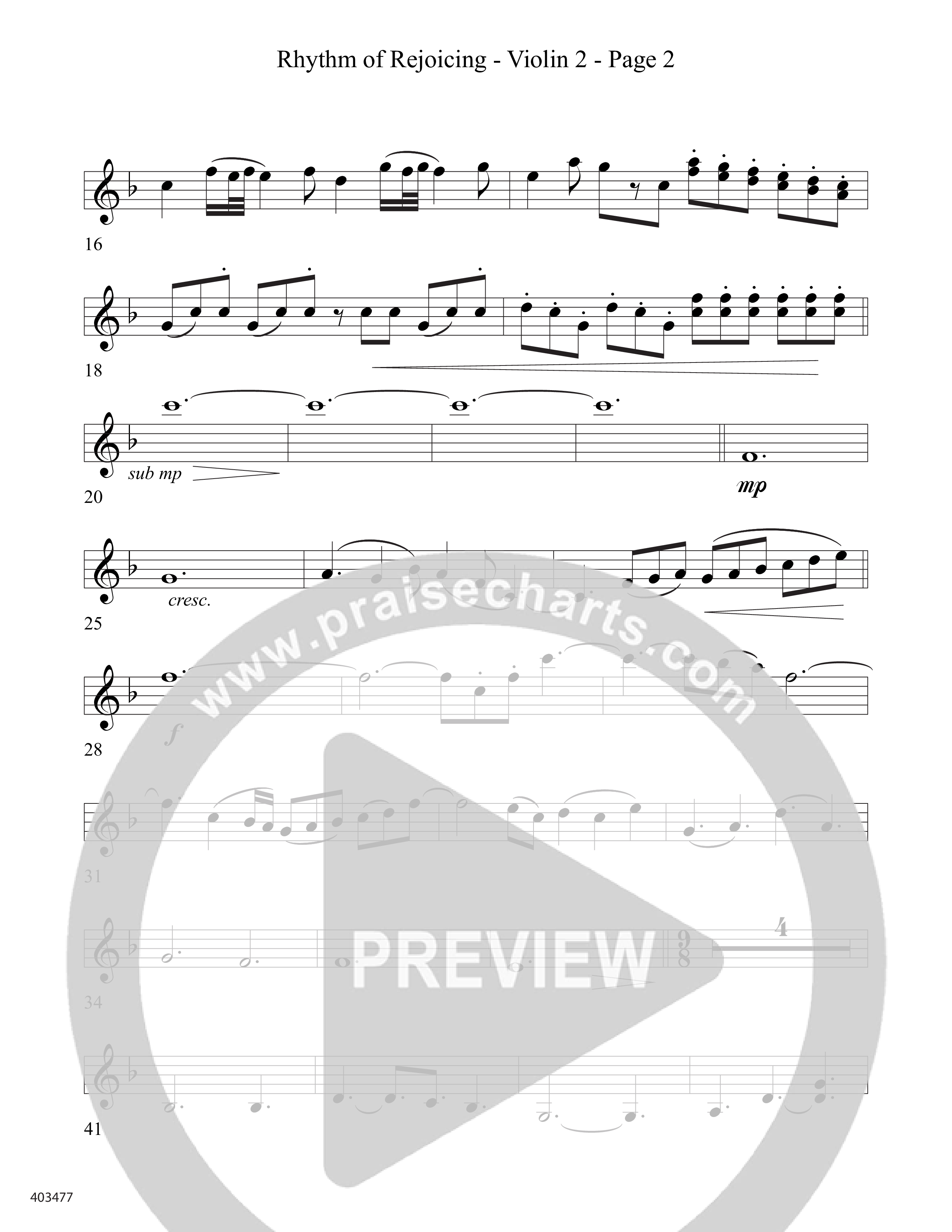 Rhythm Of Rejoicing (with Joy To The World) (Choral Anthem) Violin 2 (Word Music Choral)