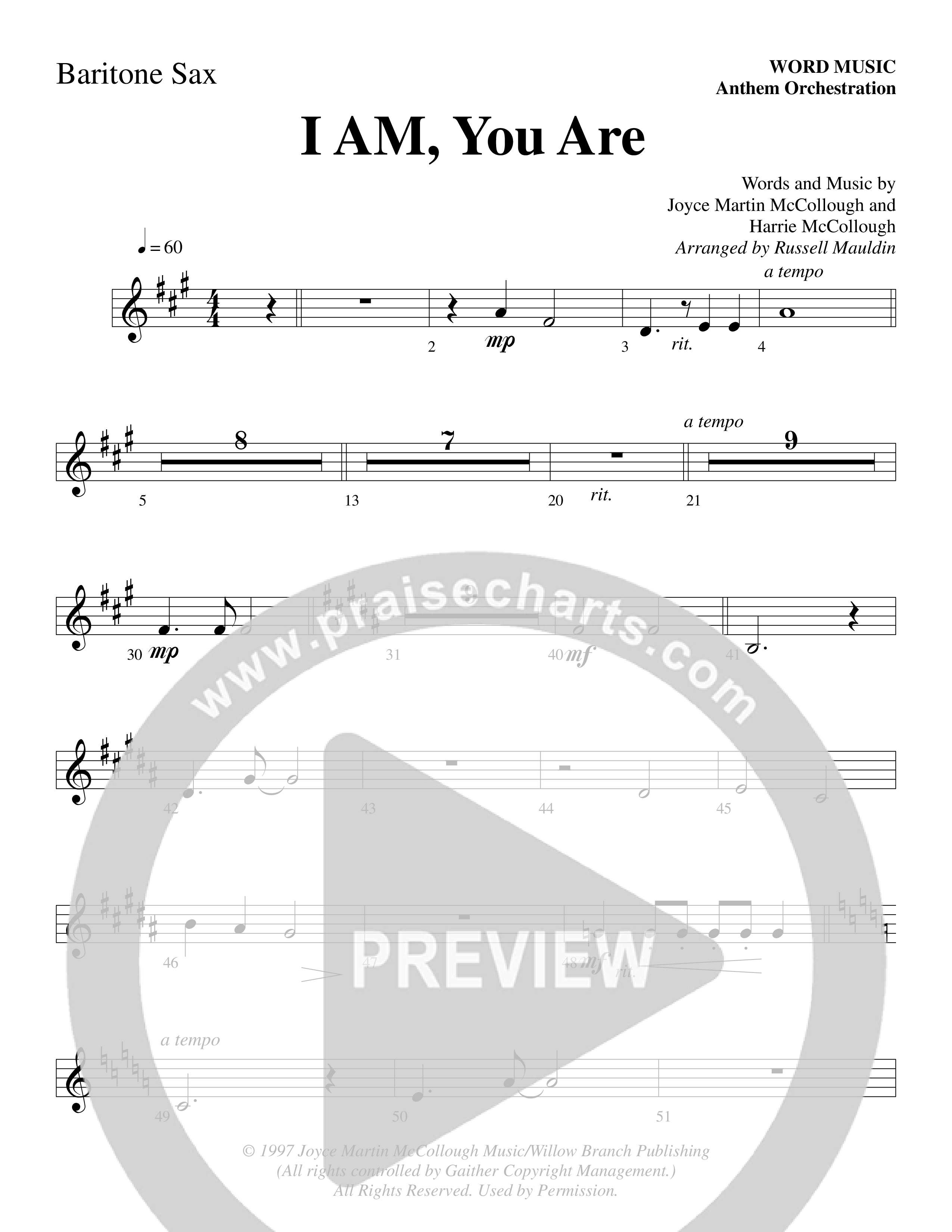 I AM You Are (Choral Anthem SATB) Bari Sax (Word Music Choral / Arr. Russell Mauldin)