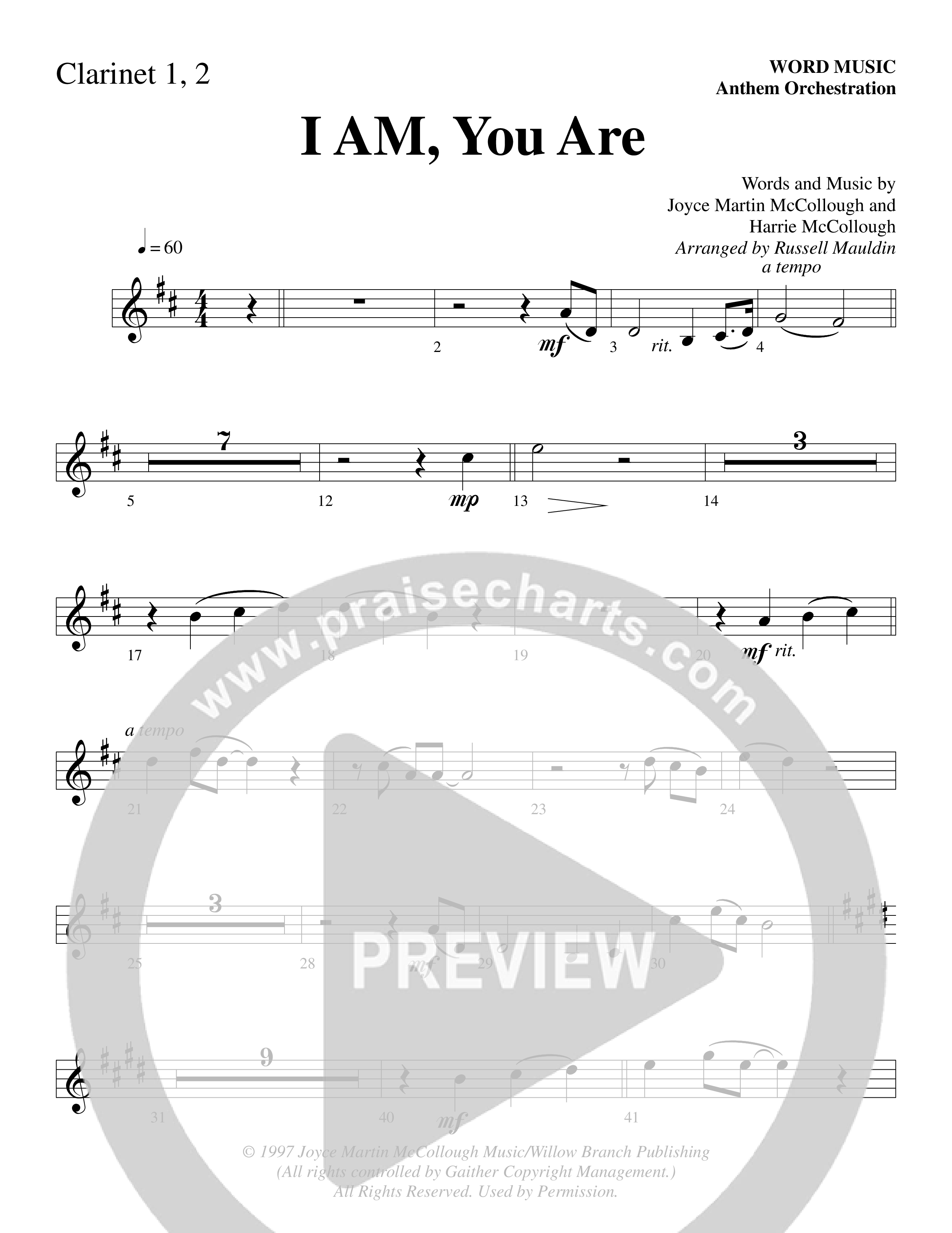 I AM You Are (Choral Anthem SATB) Clarinet 1/2 (Word Music Choral / Arr. Russell Mauldin)
