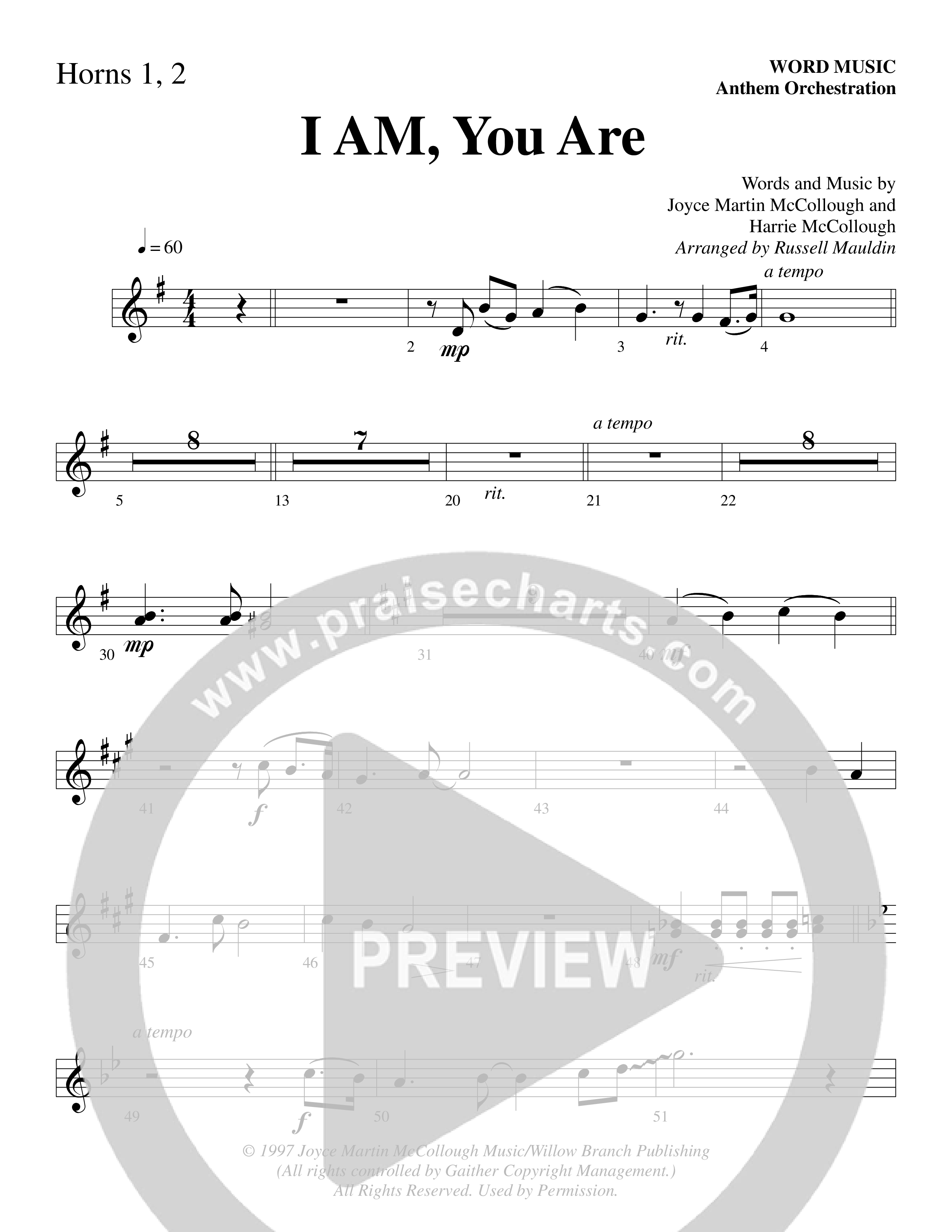 I AM You Are (Choral Anthem SATB) French Horn 1/2 (Word Music Choral / Arr. Russell Mauldin)