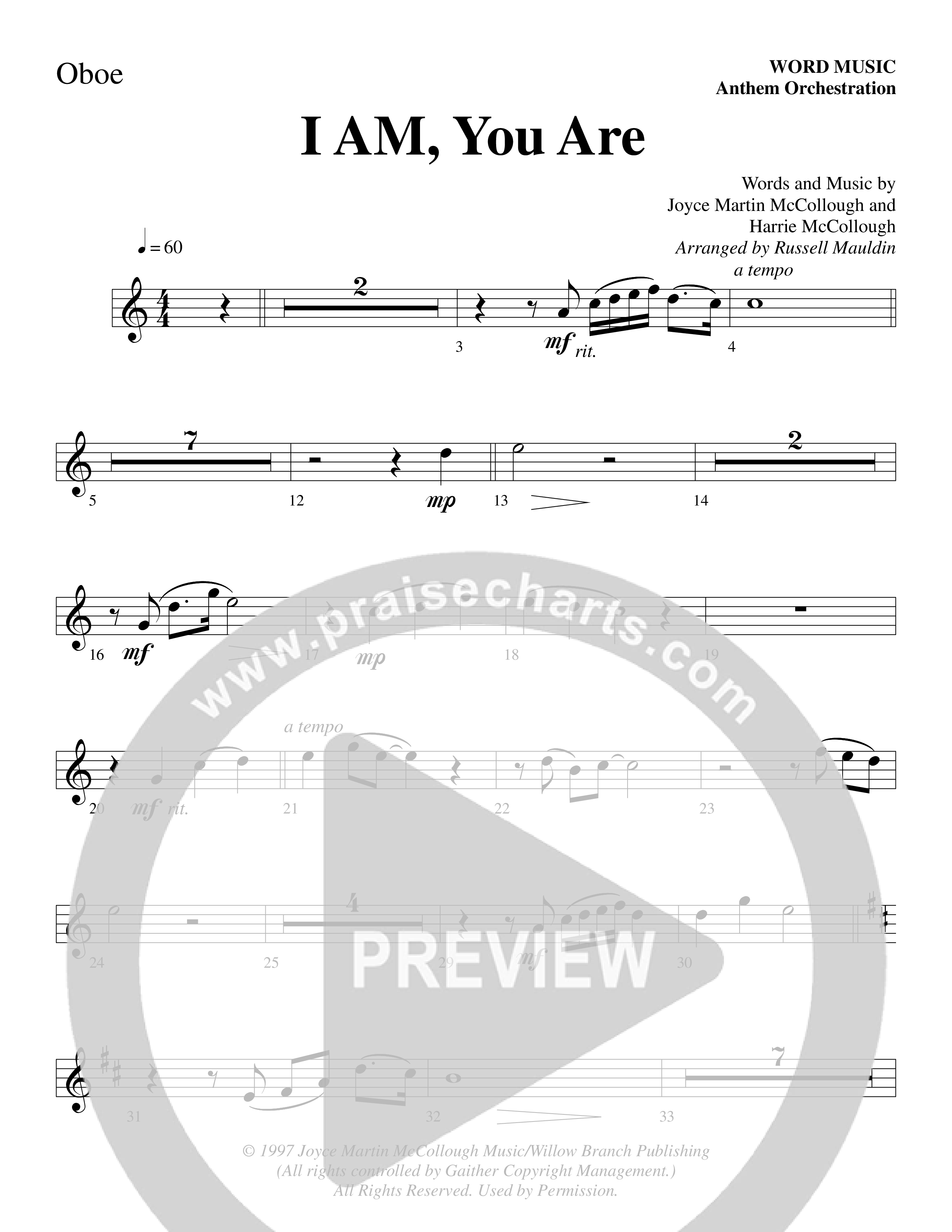 I AM You Are (Choral Anthem SATB) Oboe (Word Music Choral / Arr. Russell Mauldin)