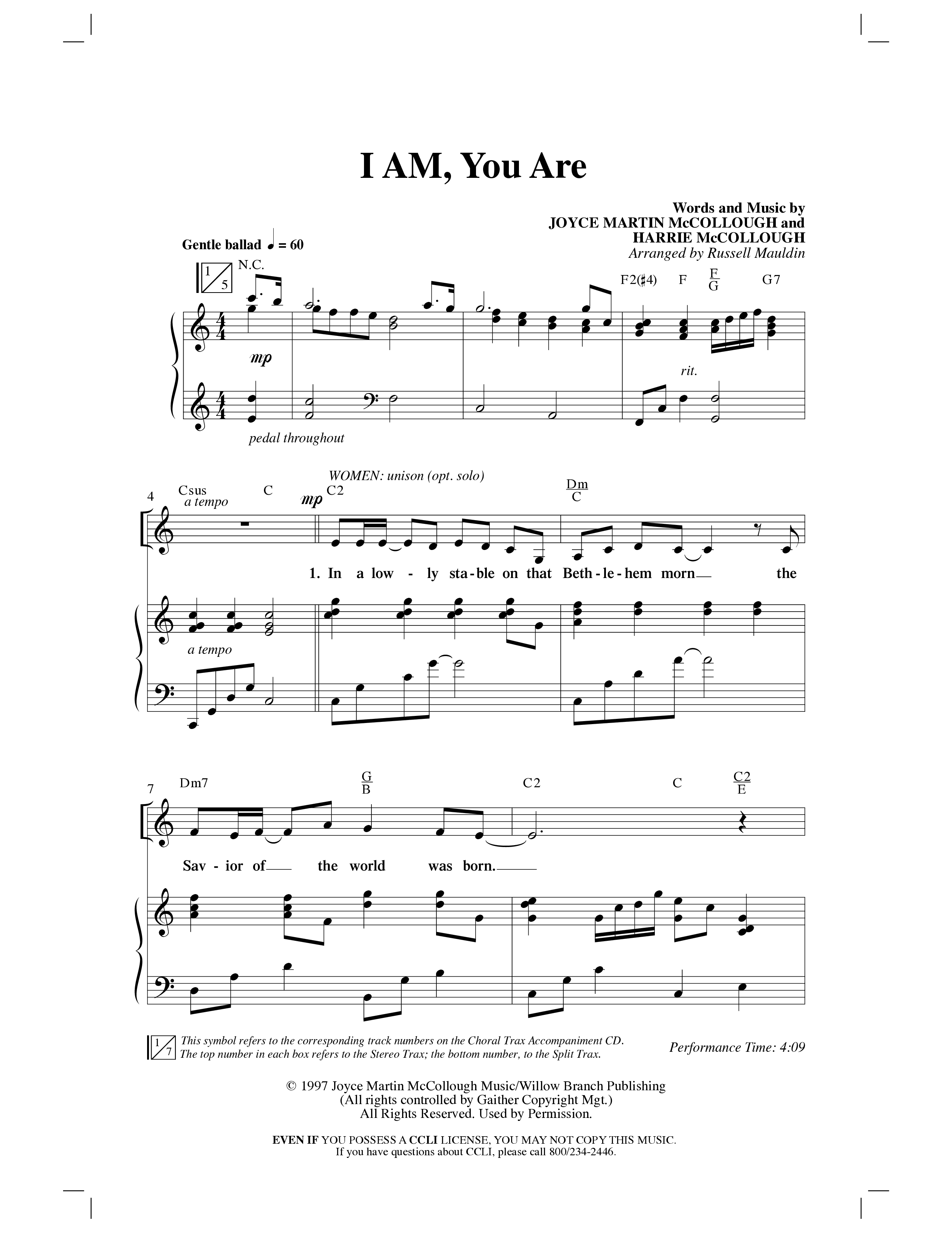 I AM You Are (Choral Anthem SATB) Anthem (SATB/Piano) (Word Music Choral / Arr. Russell Mauldin)