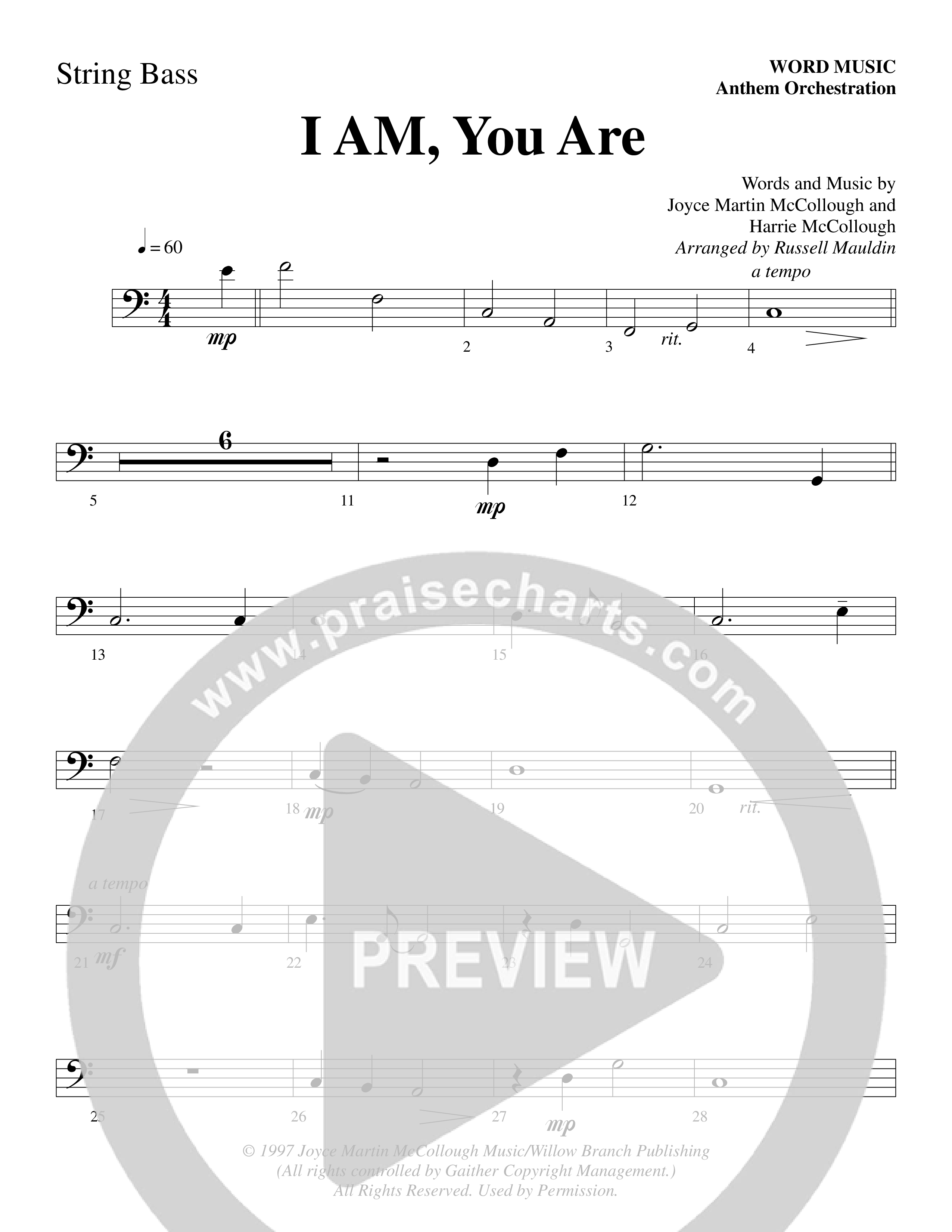 I AM You Are (Choral Anthem SATB) String Bass (Word Music Choral / Arr. Russell Mauldin)
