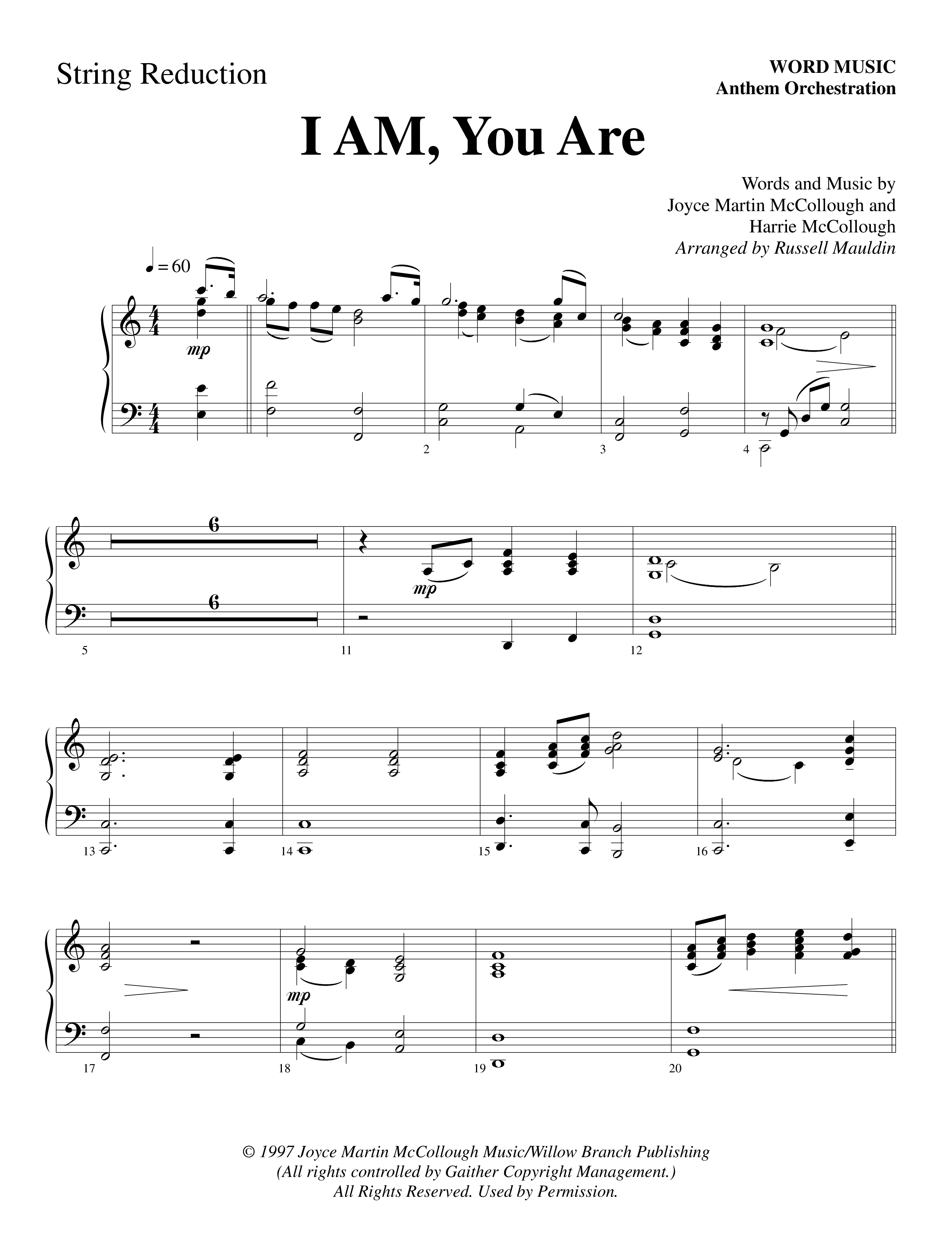 I AM You Are (Choral Anthem SATB) String Reduction (Word Music Choral / Arr. Russell Mauldin)