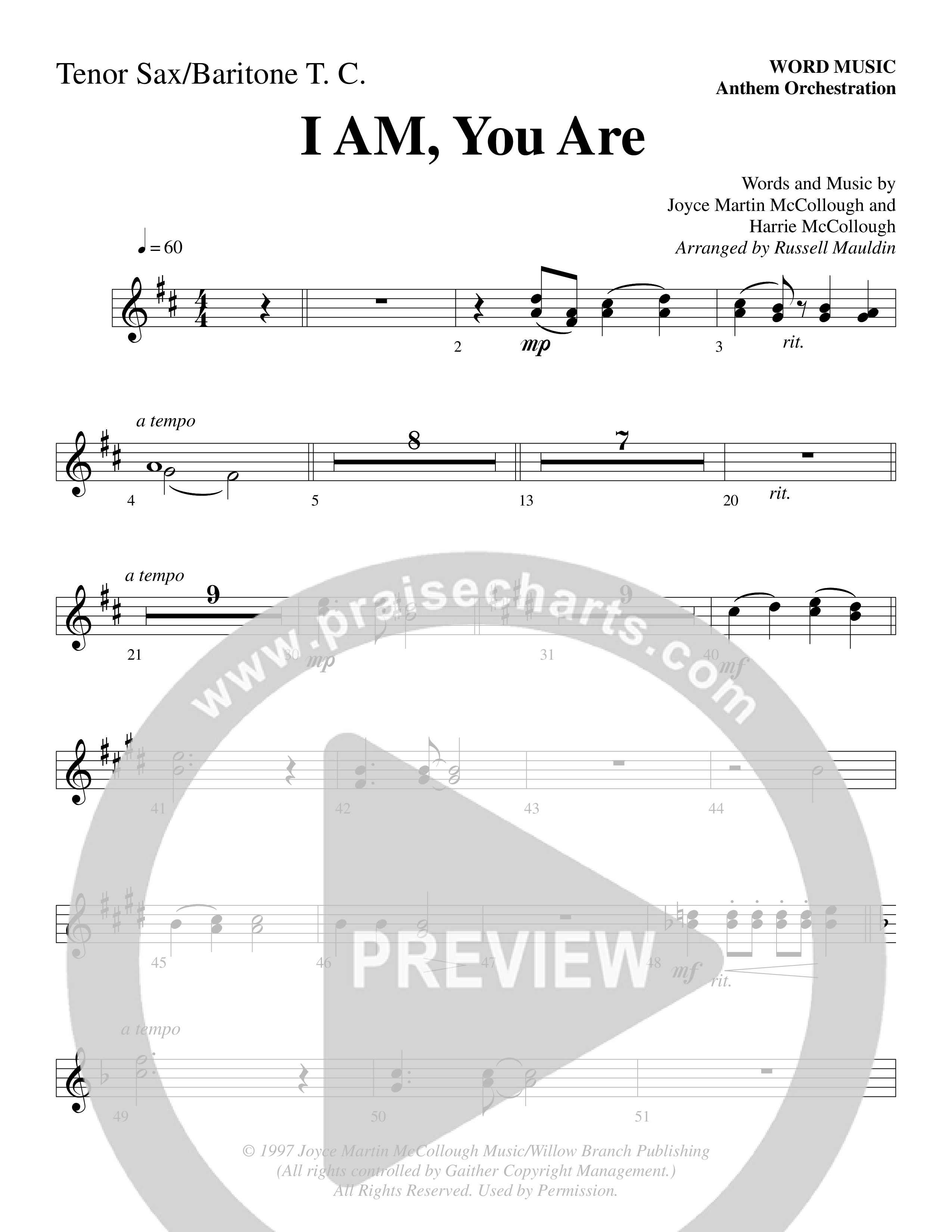 I AM You Are (Choral Anthem SATB) Tenor Sax/Baritone T.C. (Word Music Choral / Arr. Russell Mauldin)