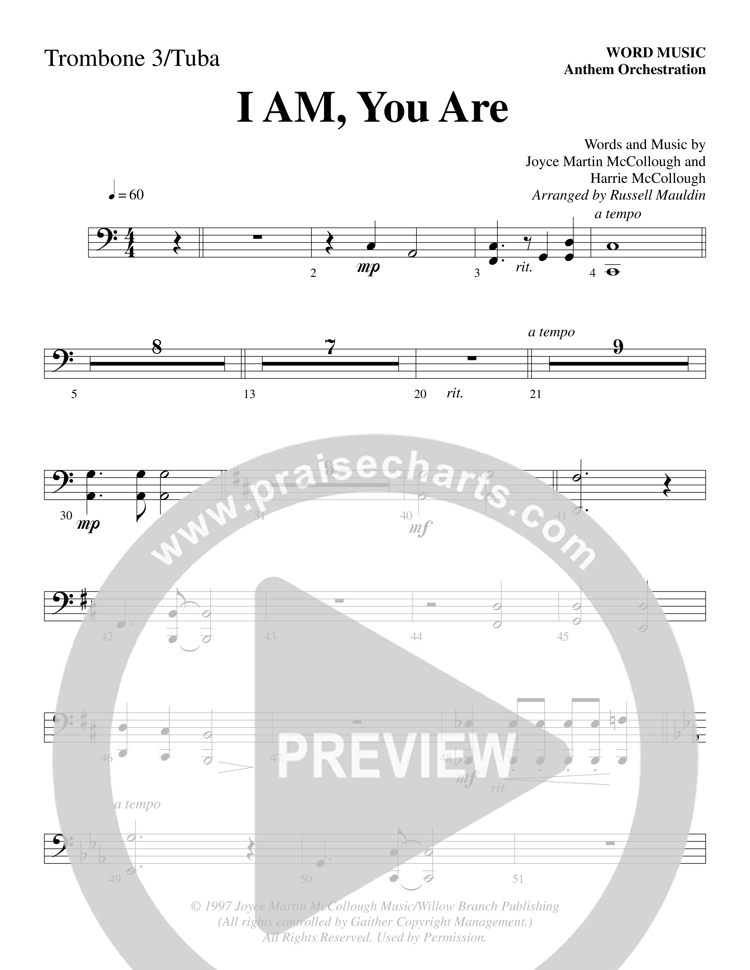 I AM You Are (Choral Anthem SATB) Trombone 3/Tuba (Word Music Choral / Arr. Russell Mauldin)