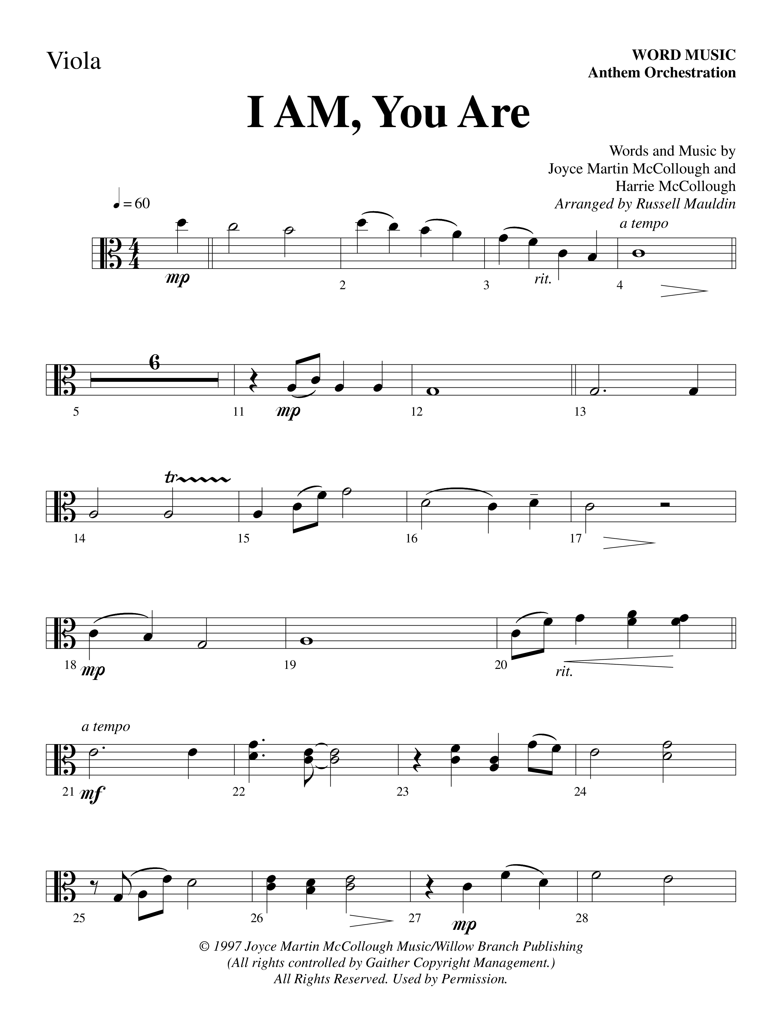 I AM You Are (Choral Anthem SATB) Viola (Word Music Choral / Arr. Russell Mauldin)
