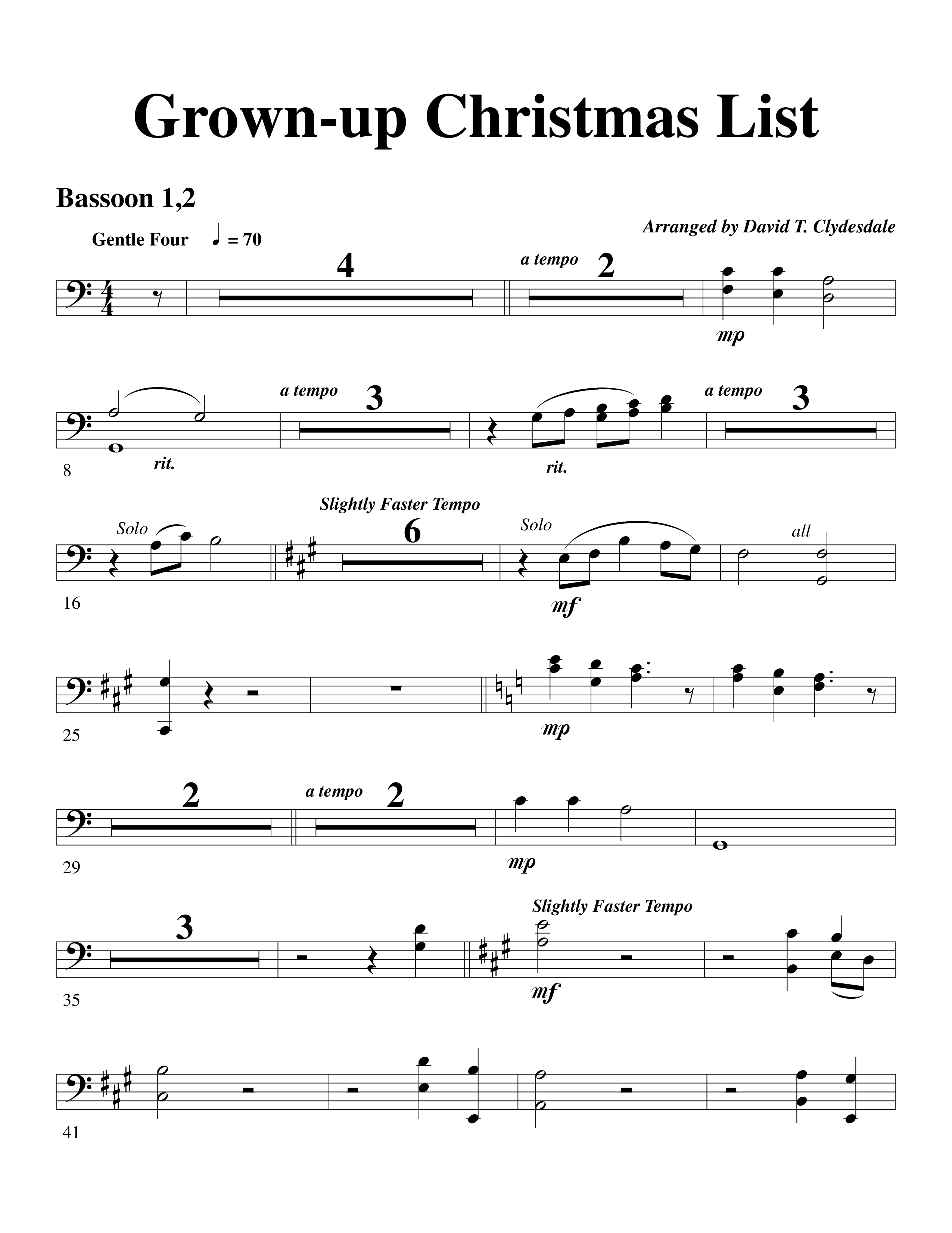 Grown Up Christmas List (Choral Anthem SATB) Bassoon 1/2 (Word Music Choral / Arr. David Clydesdale)