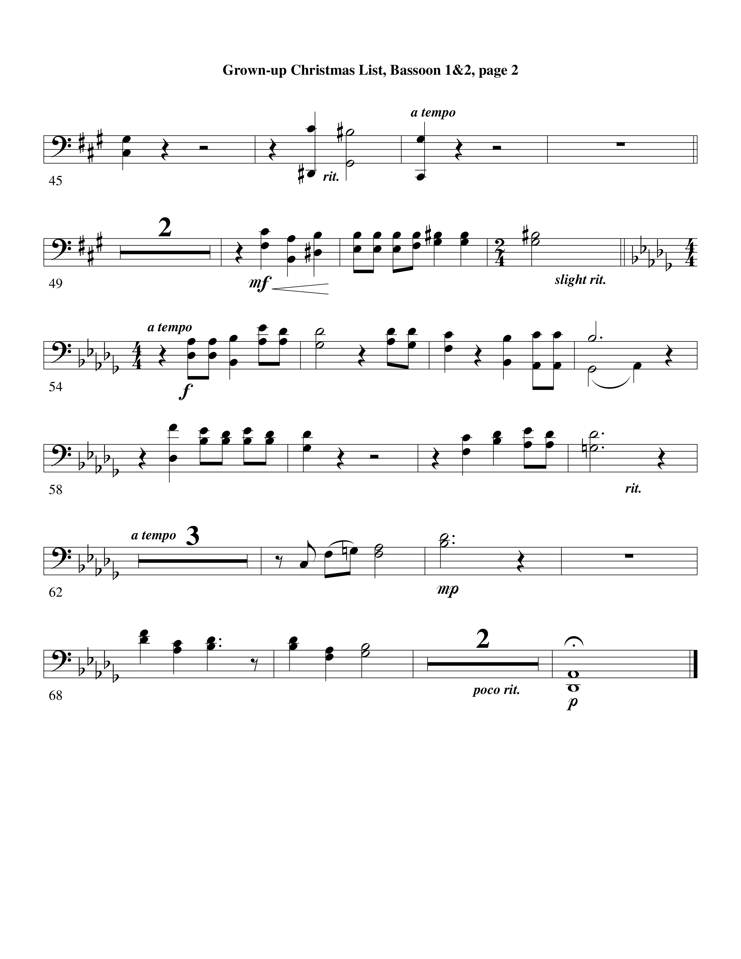 Grown Up Christmas List (Choral Anthem SATB) Bassoon 1/2 (Word Music Choral / Arr. David Clydesdale)