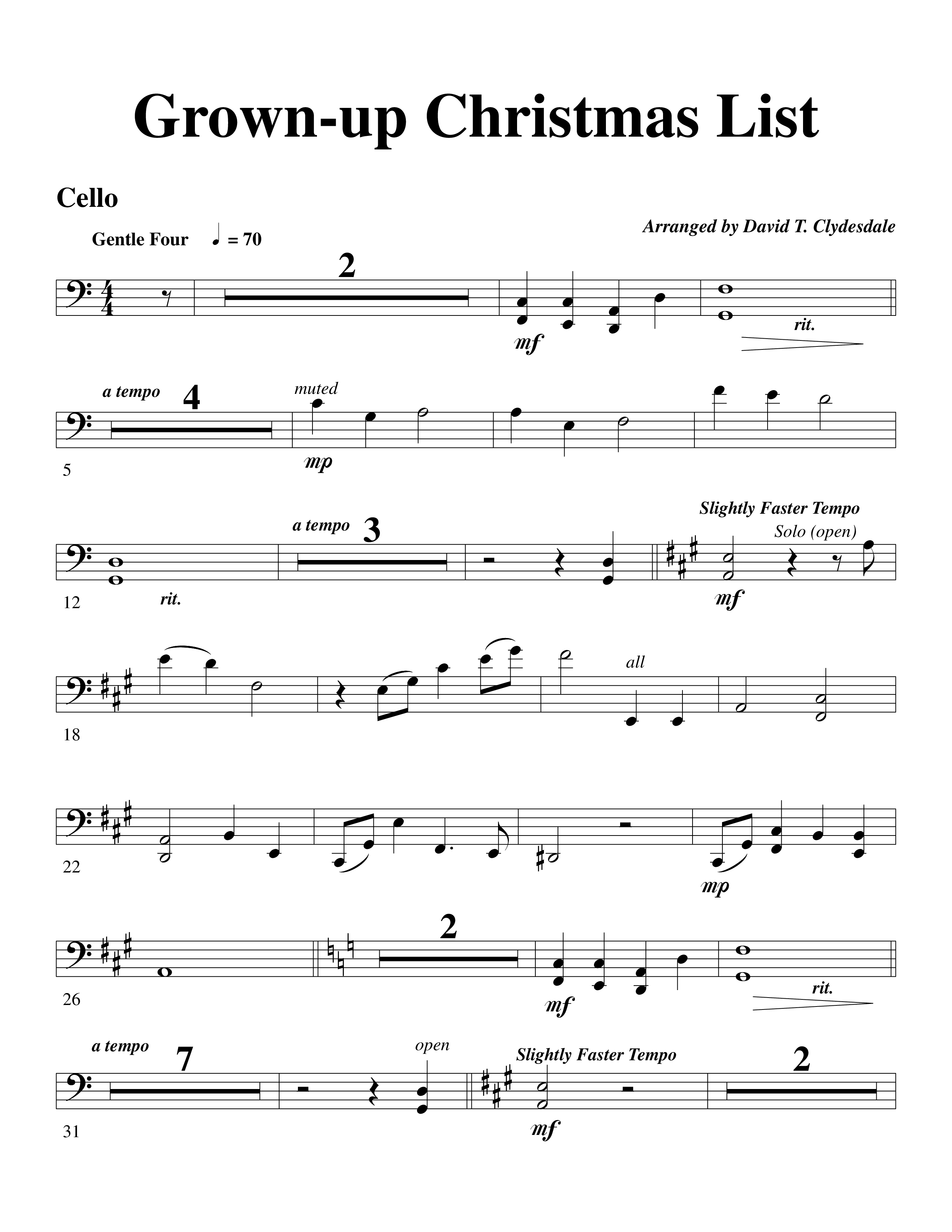 Grown Up Christmas List (Choral Anthem SATB) Cello (Word Music Choral / Arr. David Clydesdale)