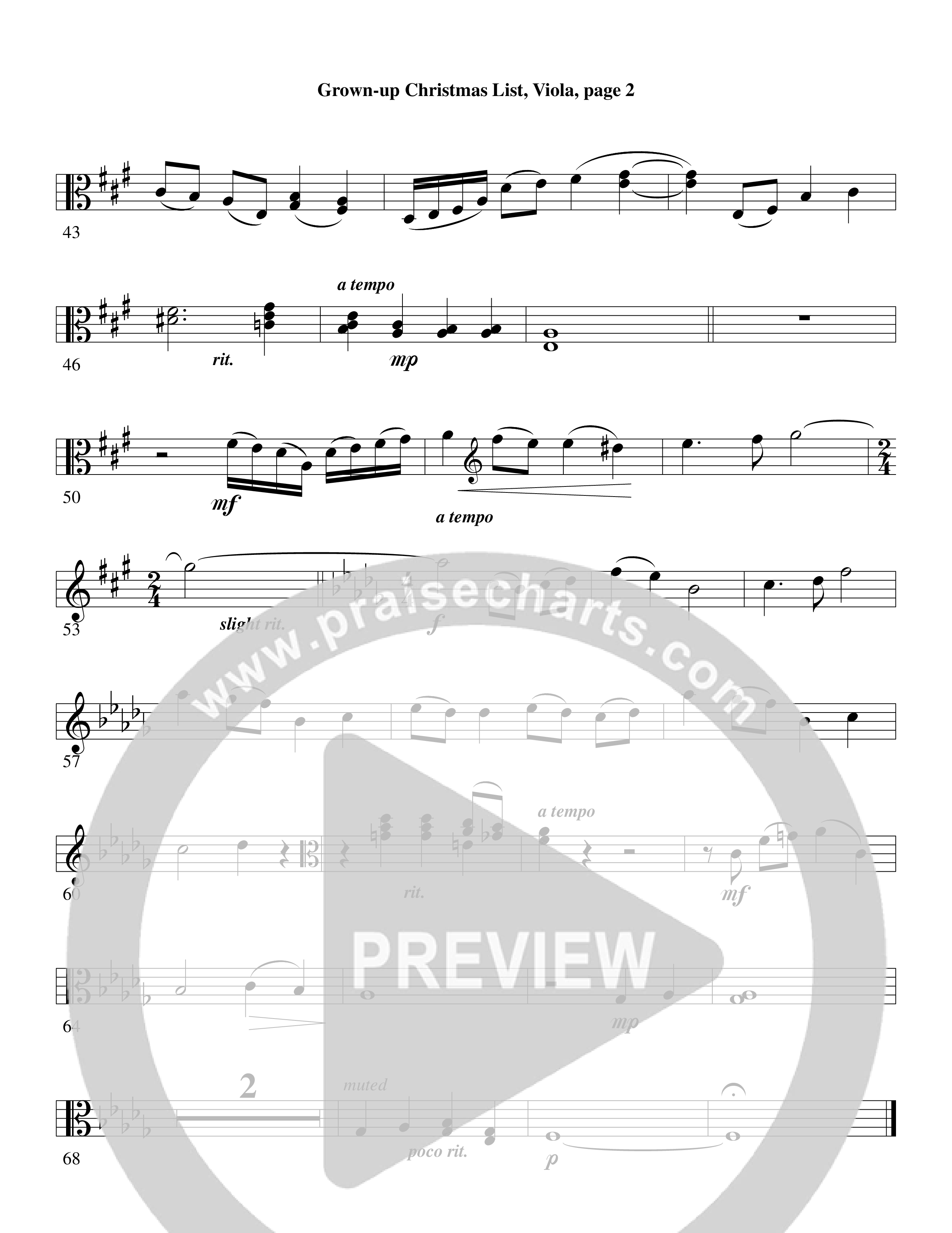 Grown Up Christmas List (Choral Anthem SATB) Viola (Word Music Choral / Arr. David Clydesdale)