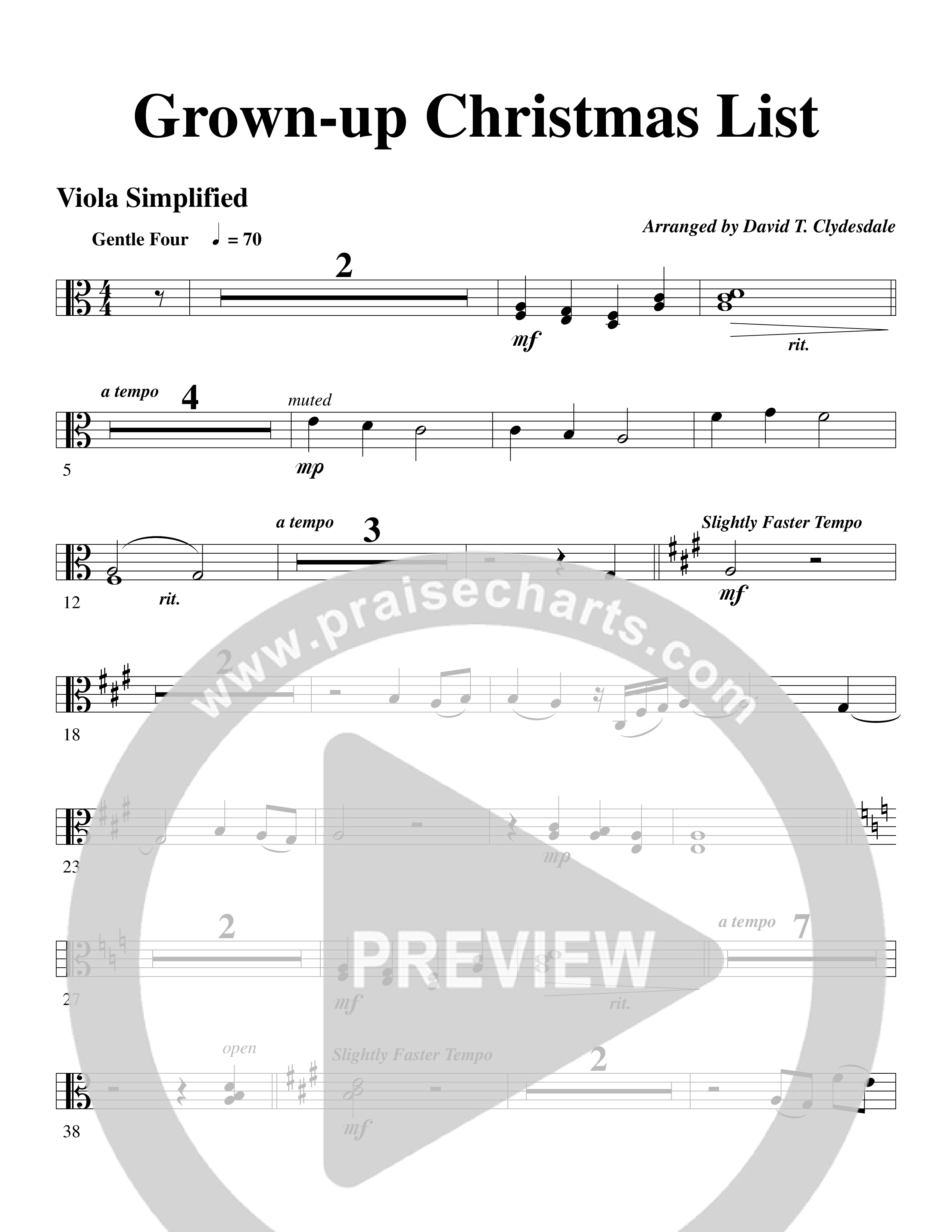 Grown Up Christmas List (Choral Anthem SATB) Viola (Word Music Choral / Arr. David Clydesdale)