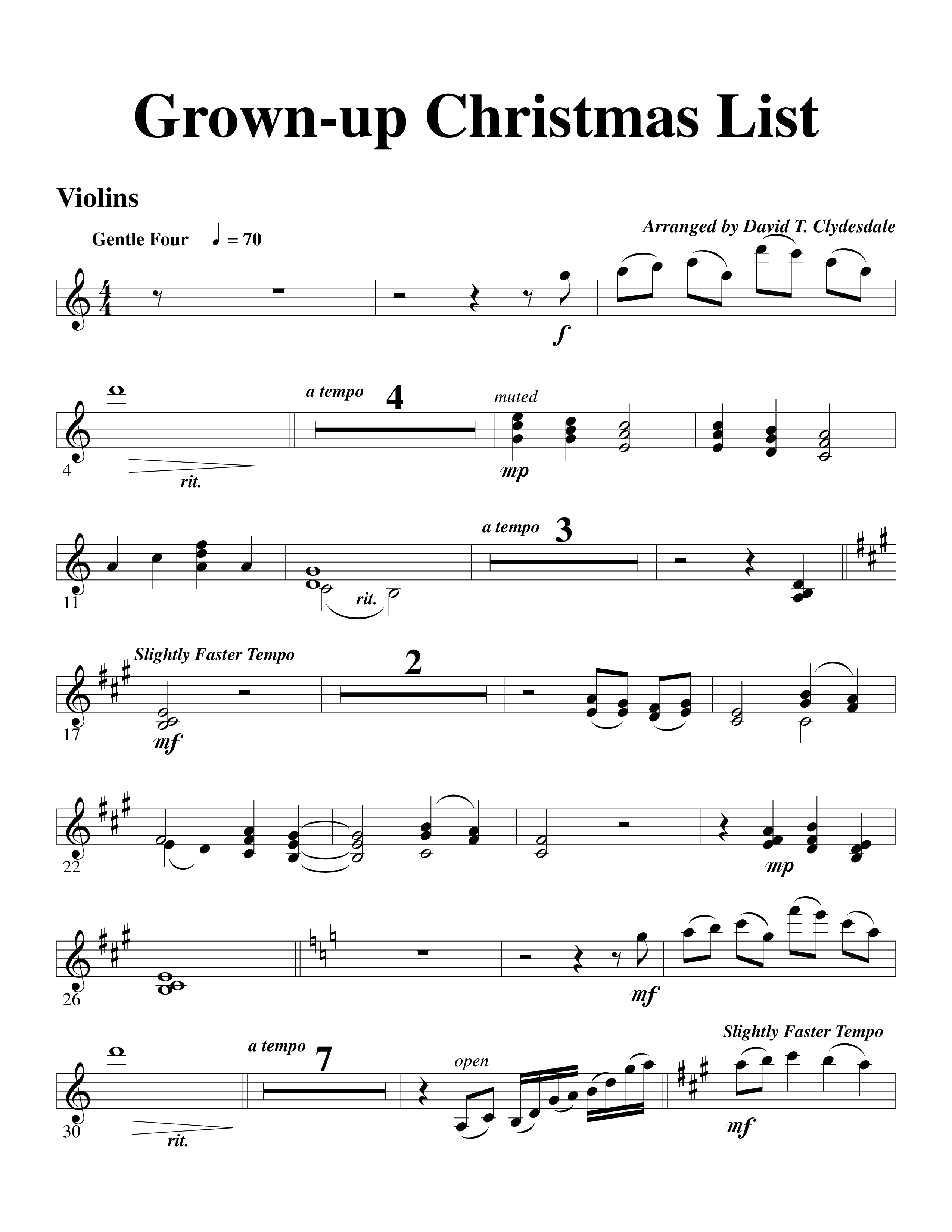 Grown Up Christmas List (Choral Anthem SATB) Violins (Word Music Choral / Arr. David Clydesdale)