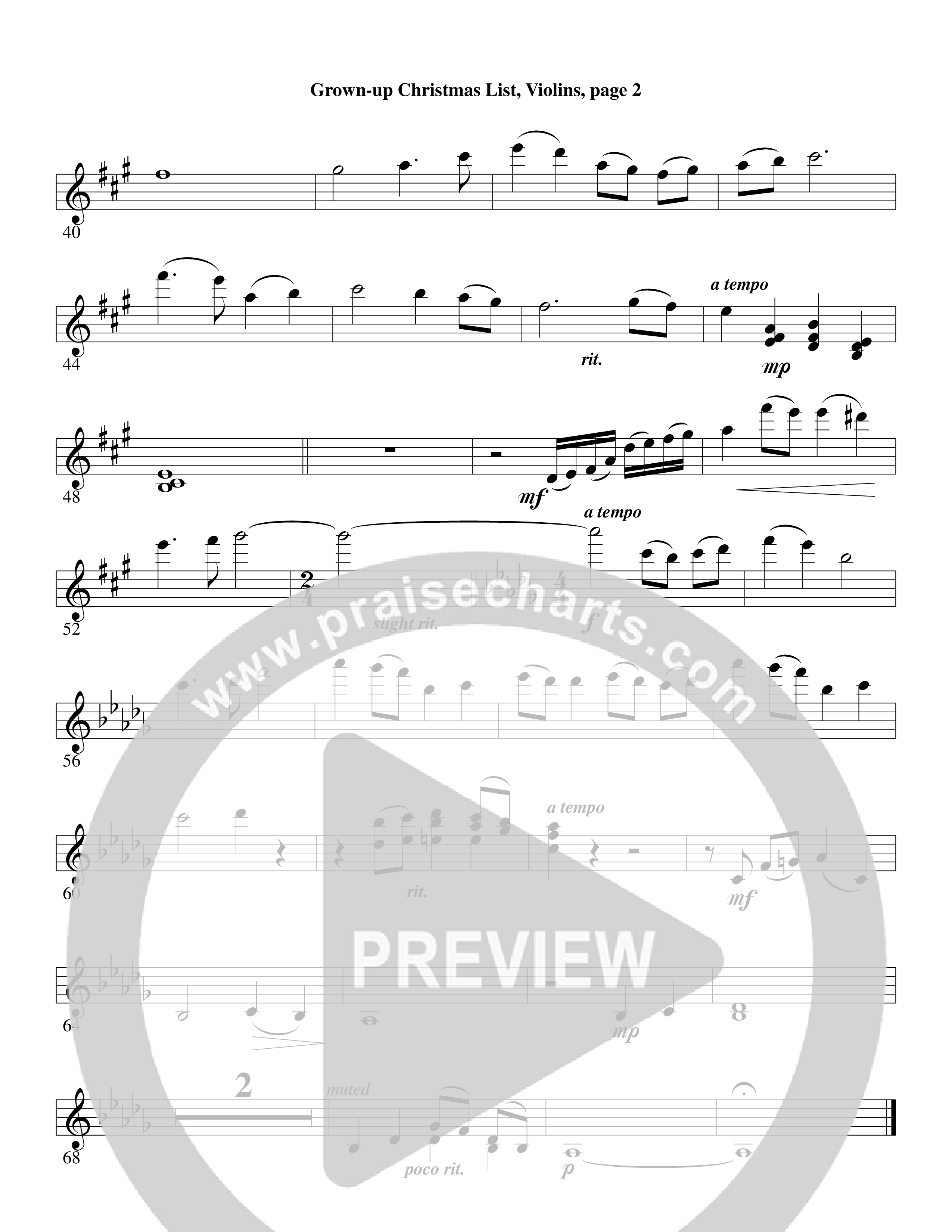 Grown Up Christmas List (Choral Anthem SATB) Violins (Word Music Choral / Arr. David Clydesdale)