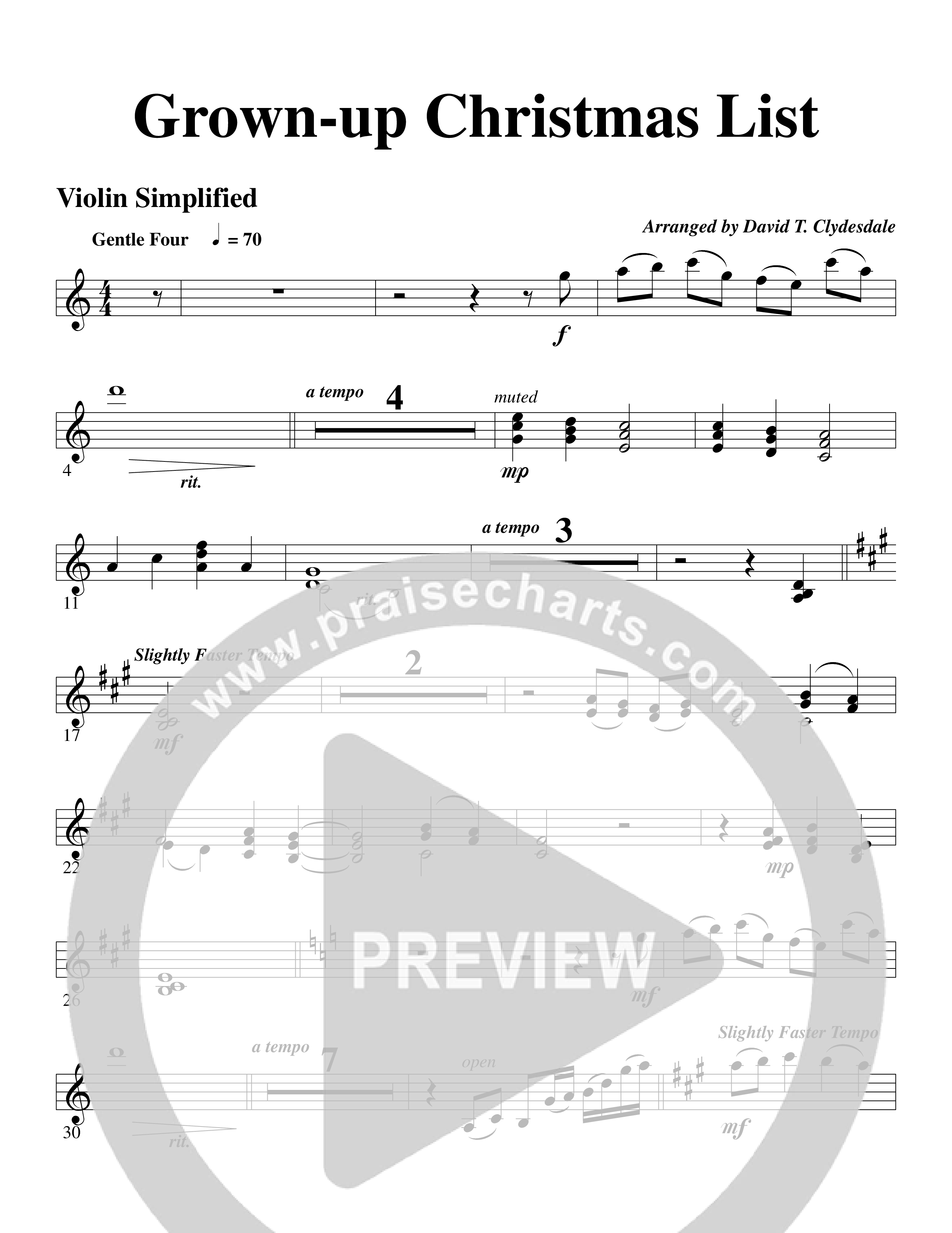 Grown Up Christmas List (Choral Anthem SATB) Violins (Word Music Choral / Arr. David Clydesdale)