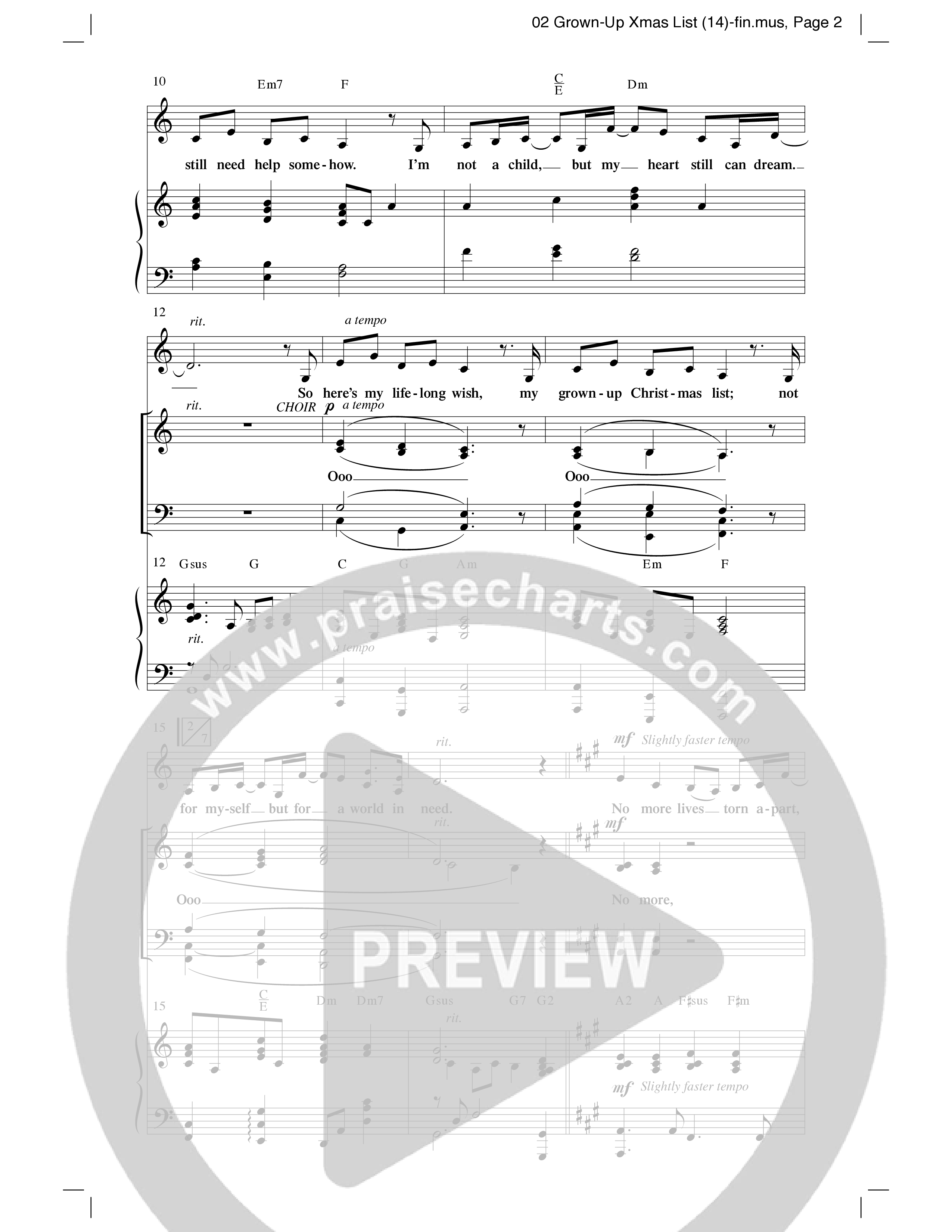 Grown Up Christmas List (Choral Anthem SATB) Anthem (SATB/Piano) (Word Music Choral / Arr. David Clydesdale)