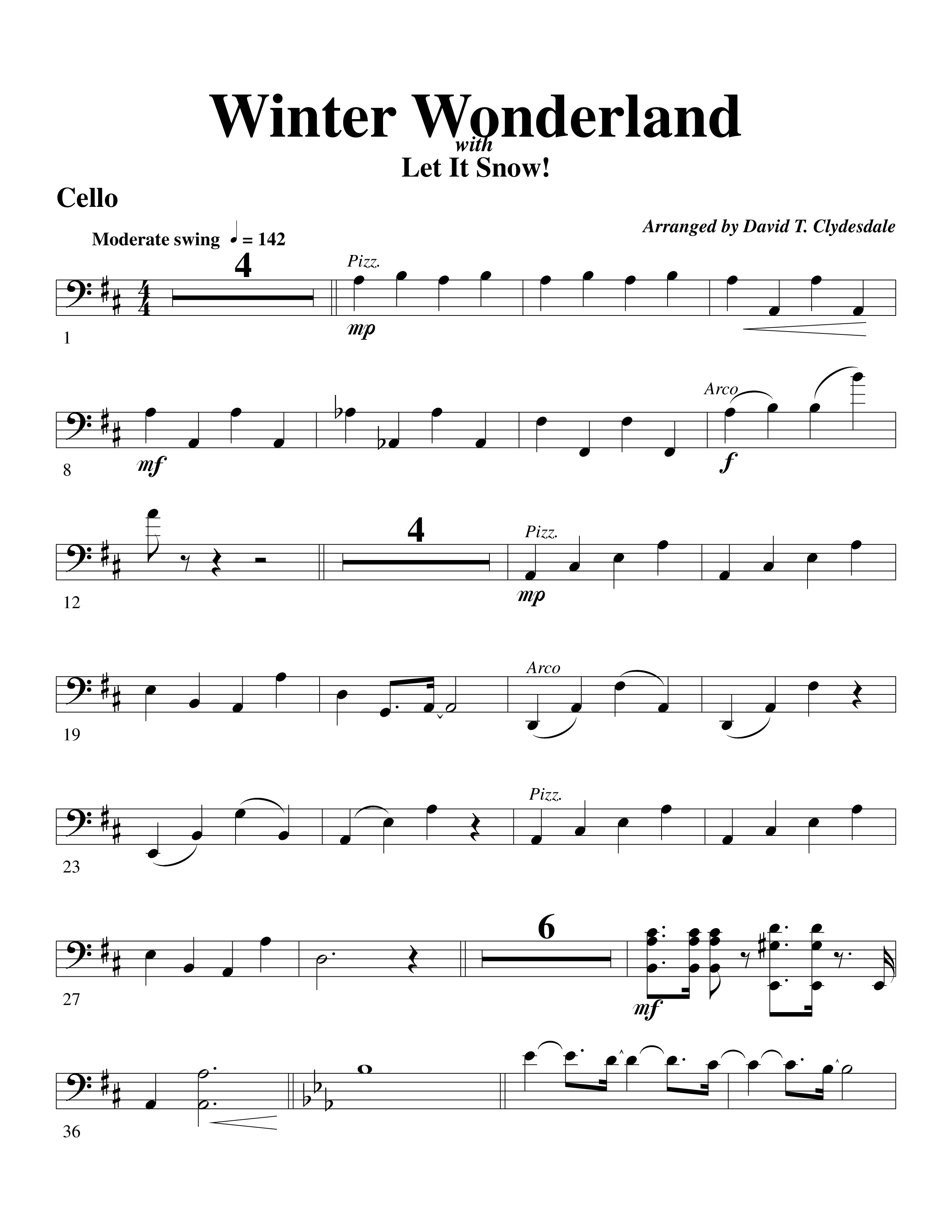 Winter Wonderland (with Let It Snow) (Choral Anthem SATB) Cello (Word Music Choral / Arr. David Clydesdale)