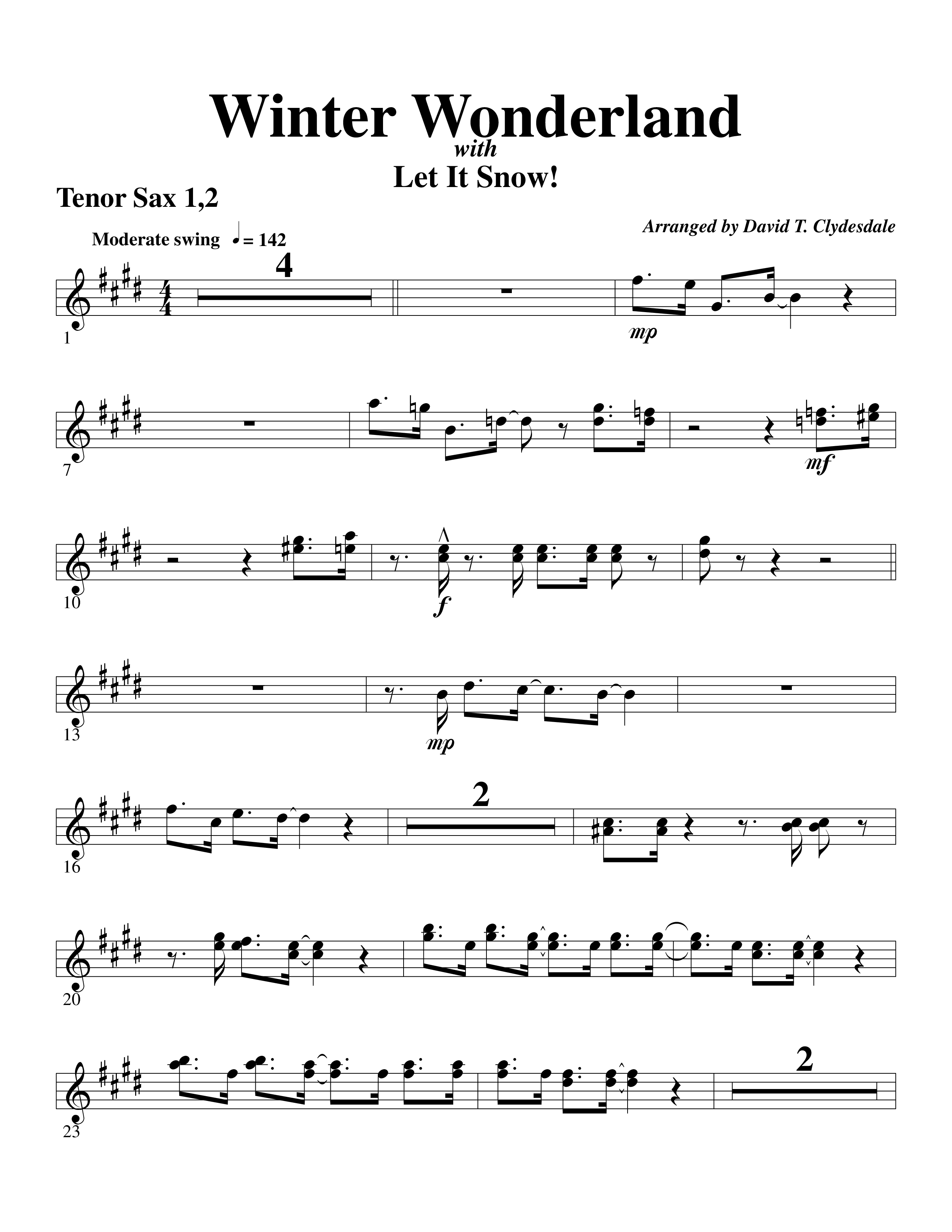 Winter Wonderland (with Let It Snow) (Choral Anthem SATB) Tenor Sax 1/2 (Word Music Choral / Arr. David Clydesdale)