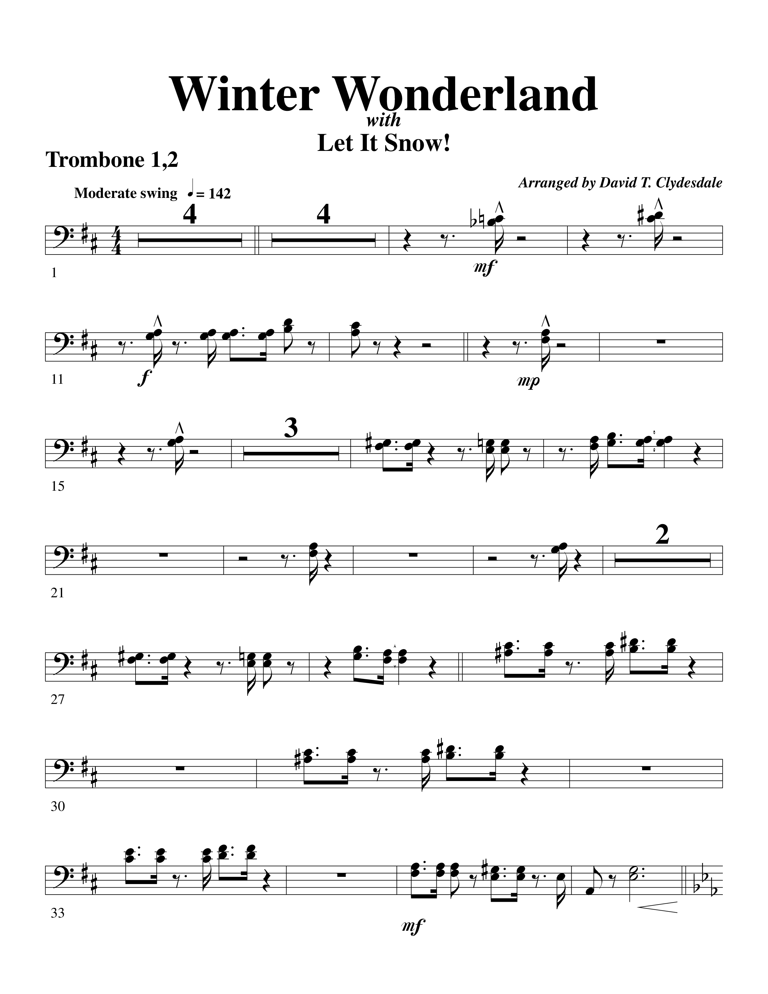 Winter Wonderland (with Let It Snow) (Choral Anthem SATB) Trombone 1/2/3 (Word Music Choral / Arr. David Clydesdale)