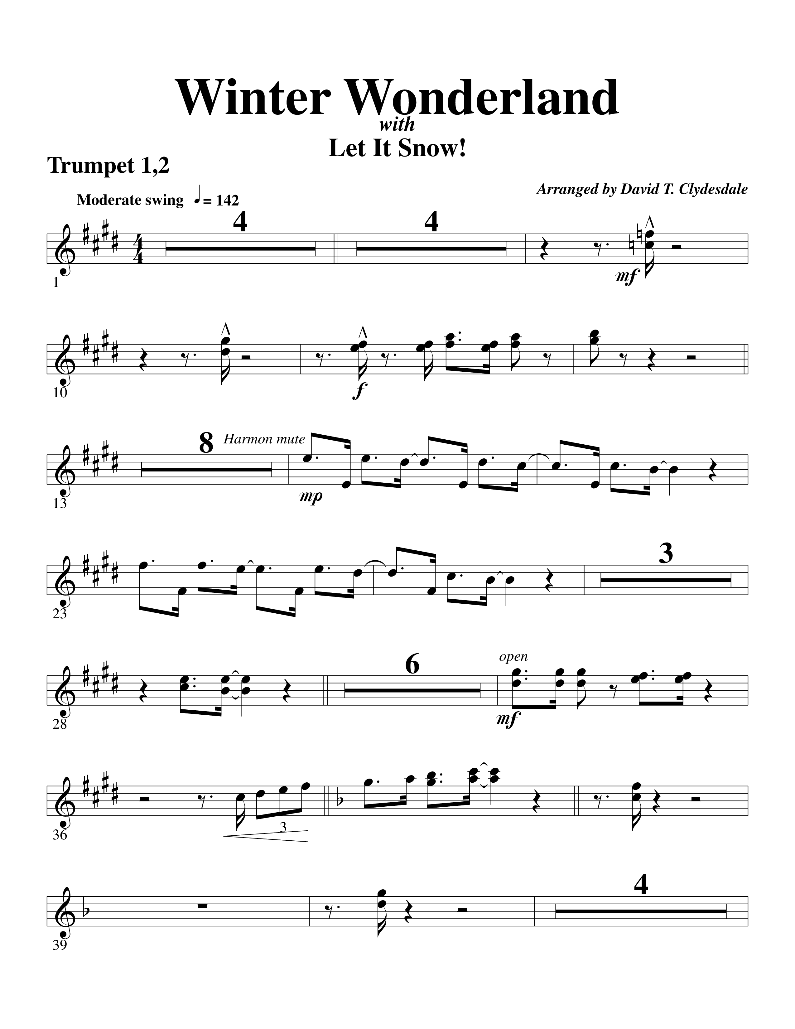 Winter Wonderland (with Let It Snow) (Choral Anthem SATB) Trumpet 1,2 (Word Music Choral / Arr. David Clydesdale)