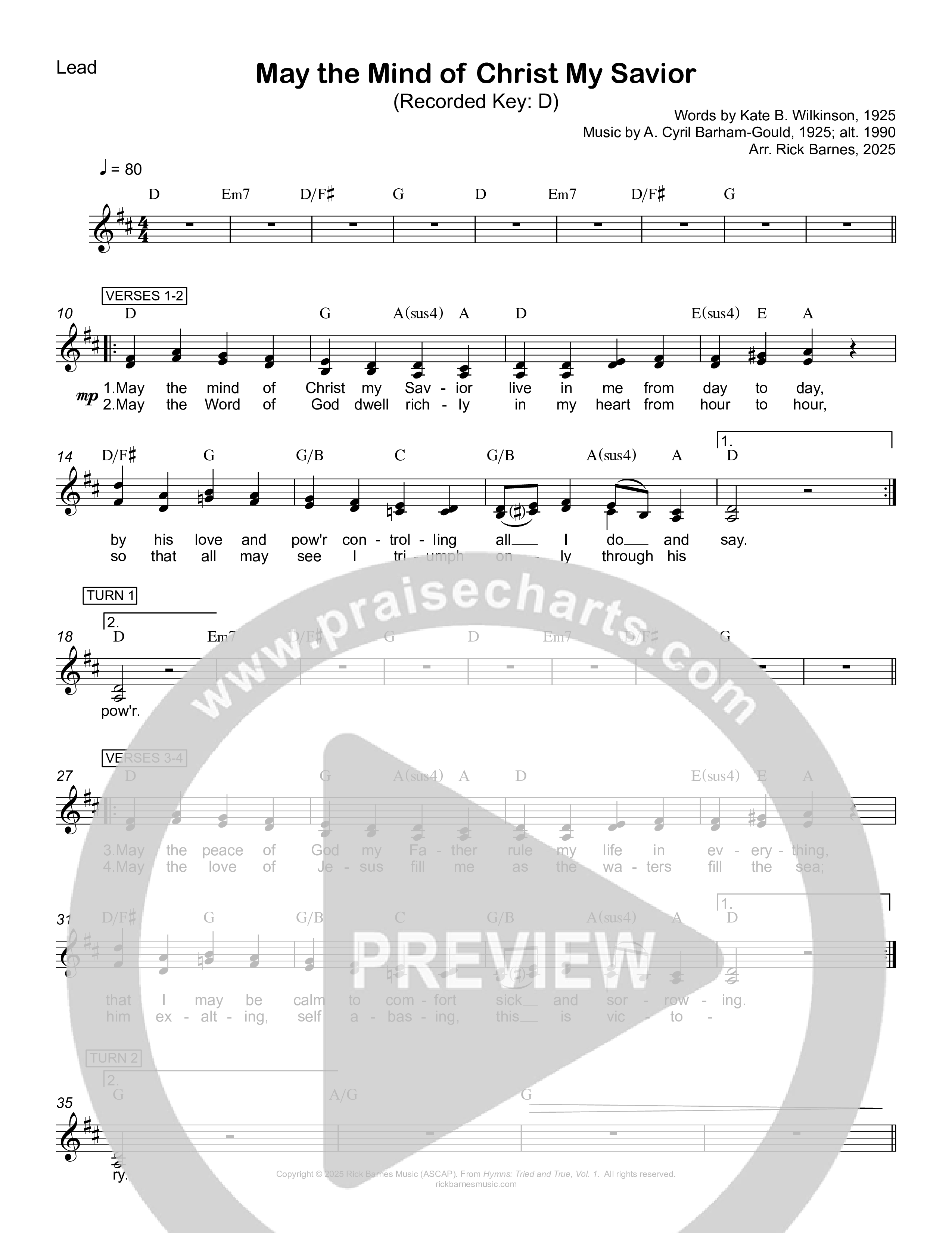 May The Mind Of Christ My Savior Lead Sheet (SAT) (Rick Barnes)