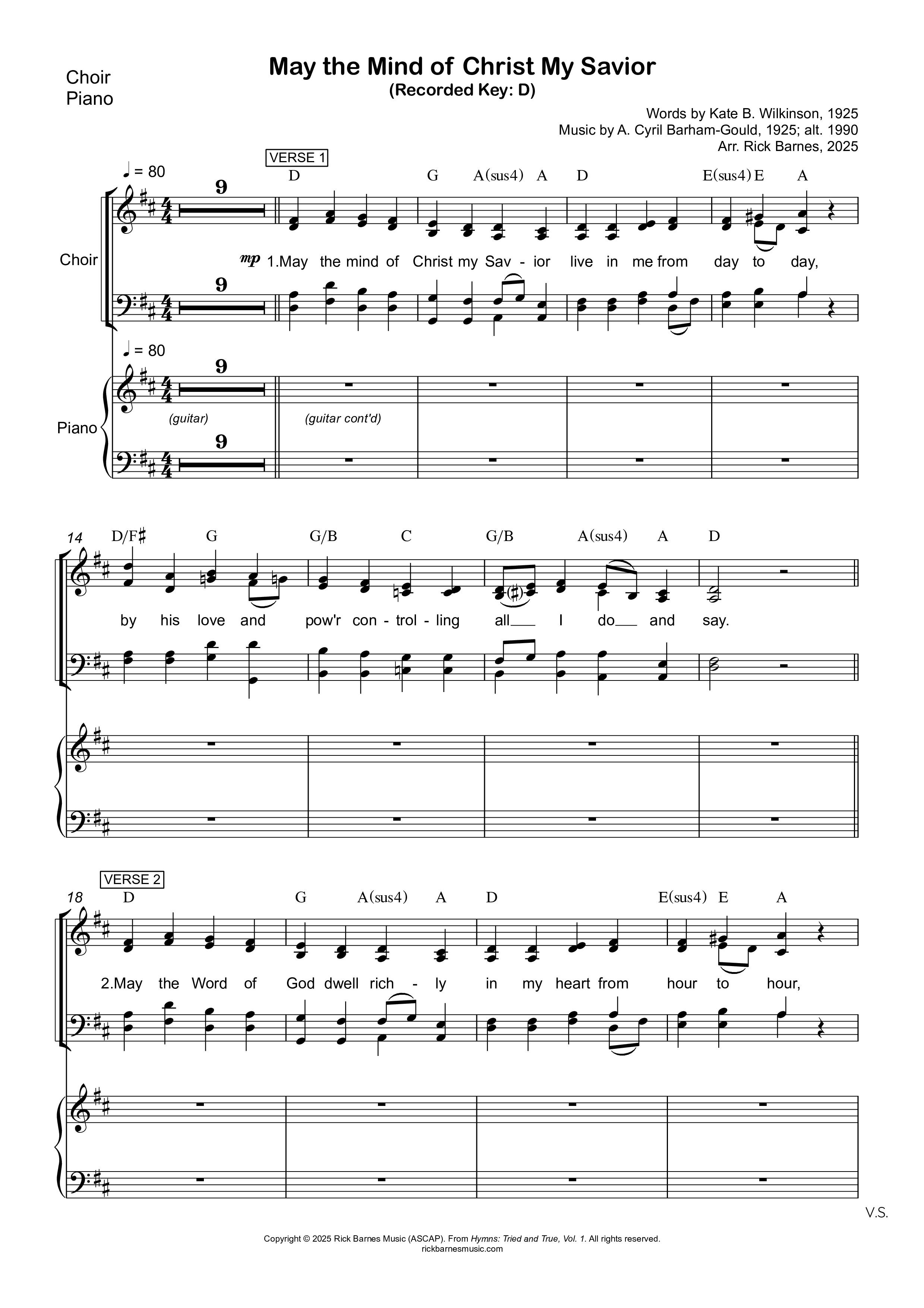 May The Mind Of Christ My Savior Piano/Vocal (SATB) (Rick Barnes)