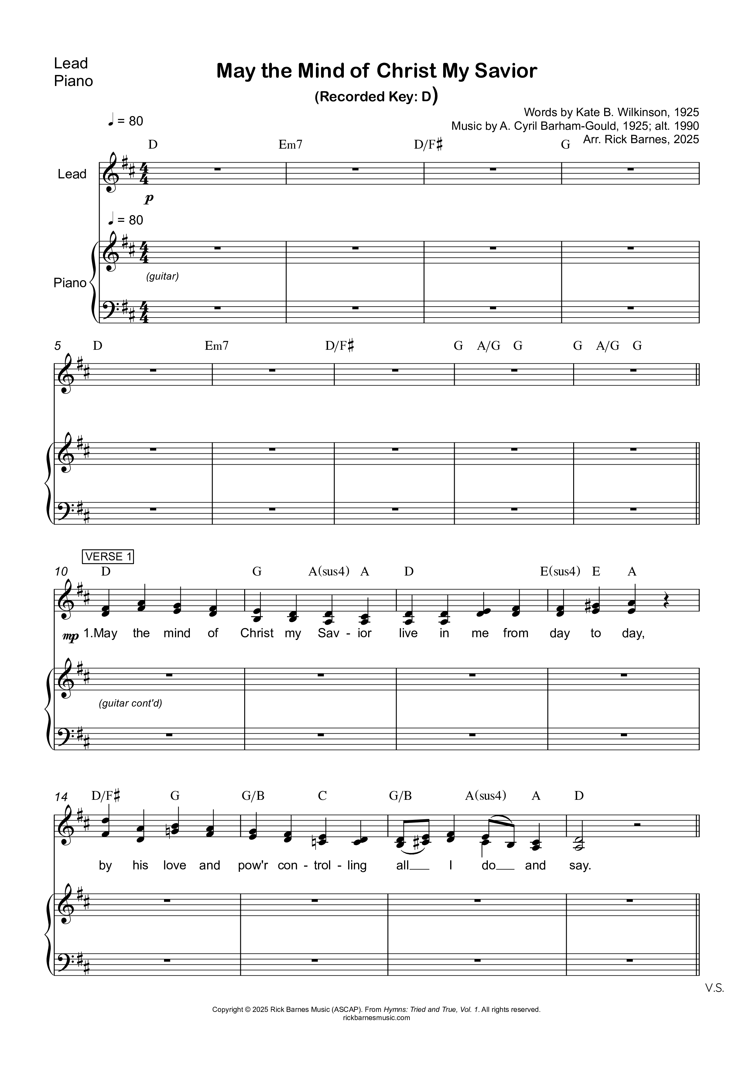 May The Mind Of Christ My Savior Rhythm/Vocal (Rick Barnes)