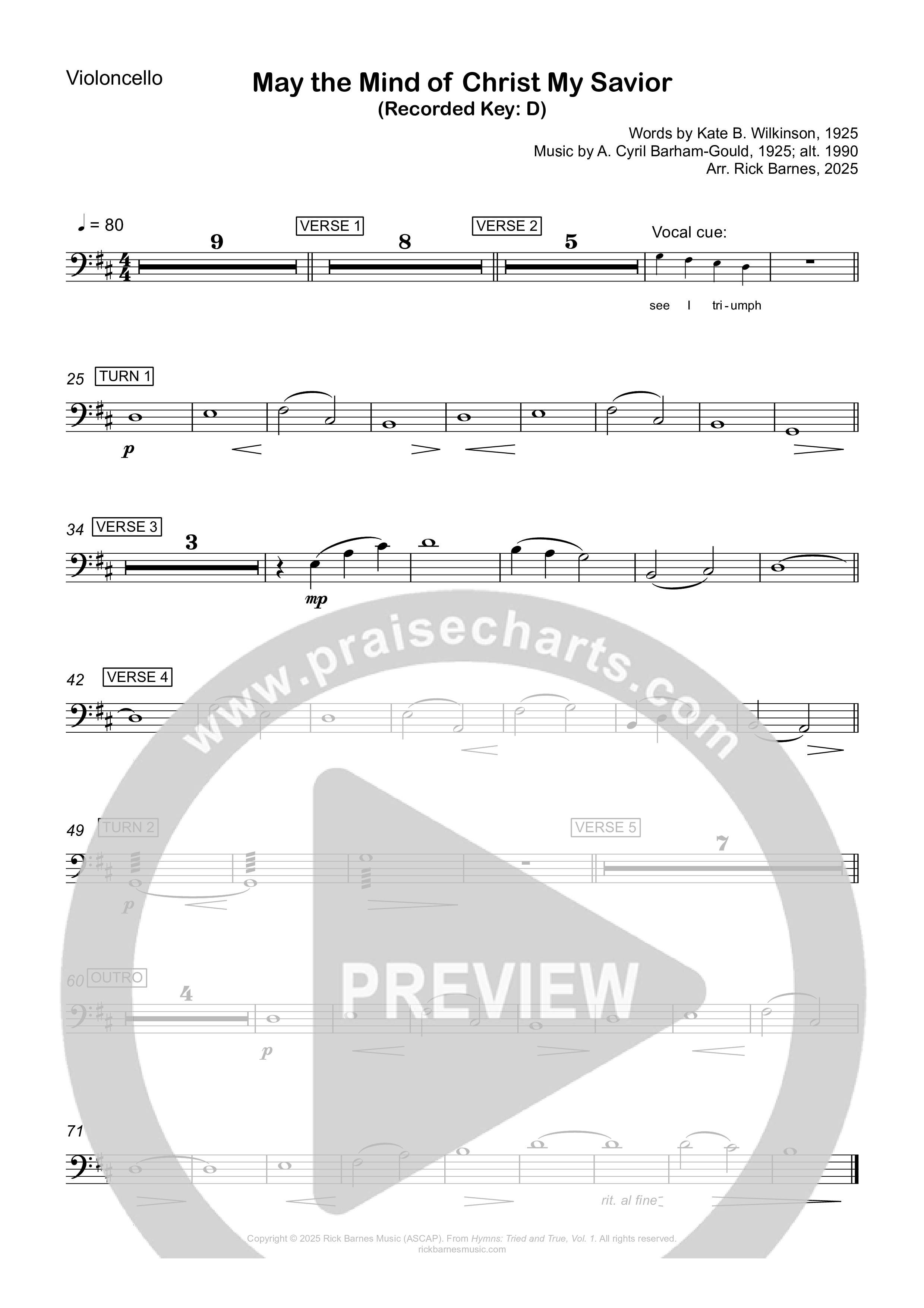 May The Mind Of Christ My Savior Violincello (Rick Barnes)