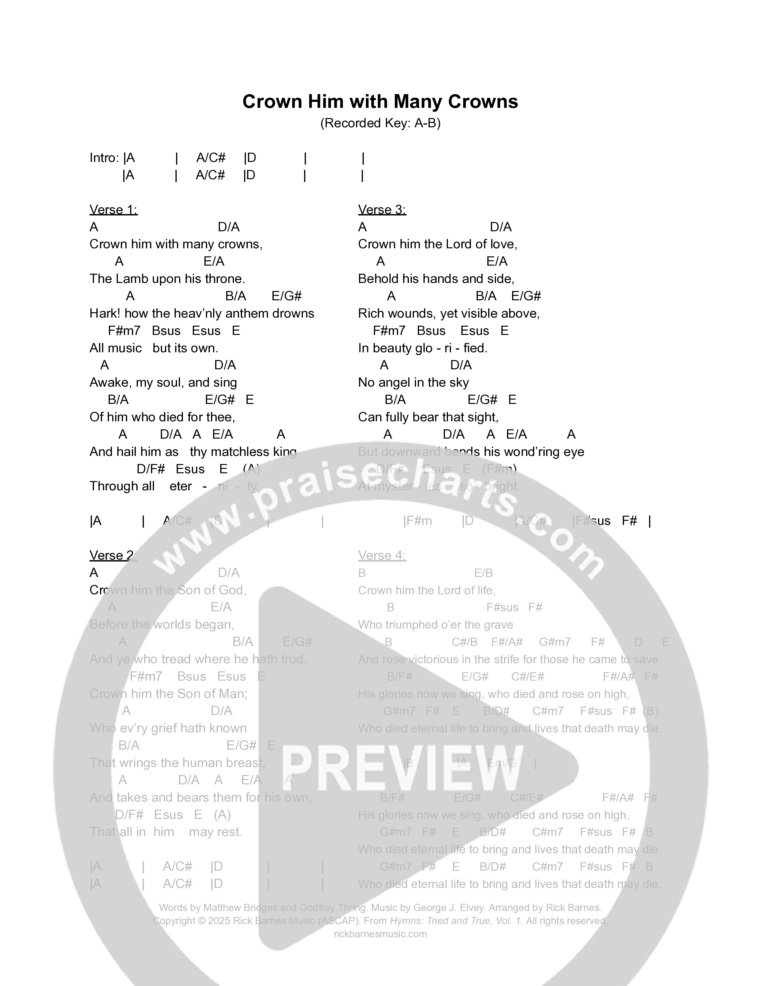 Crown Him With Many Crowns Chord Chart (Rick Barnes)