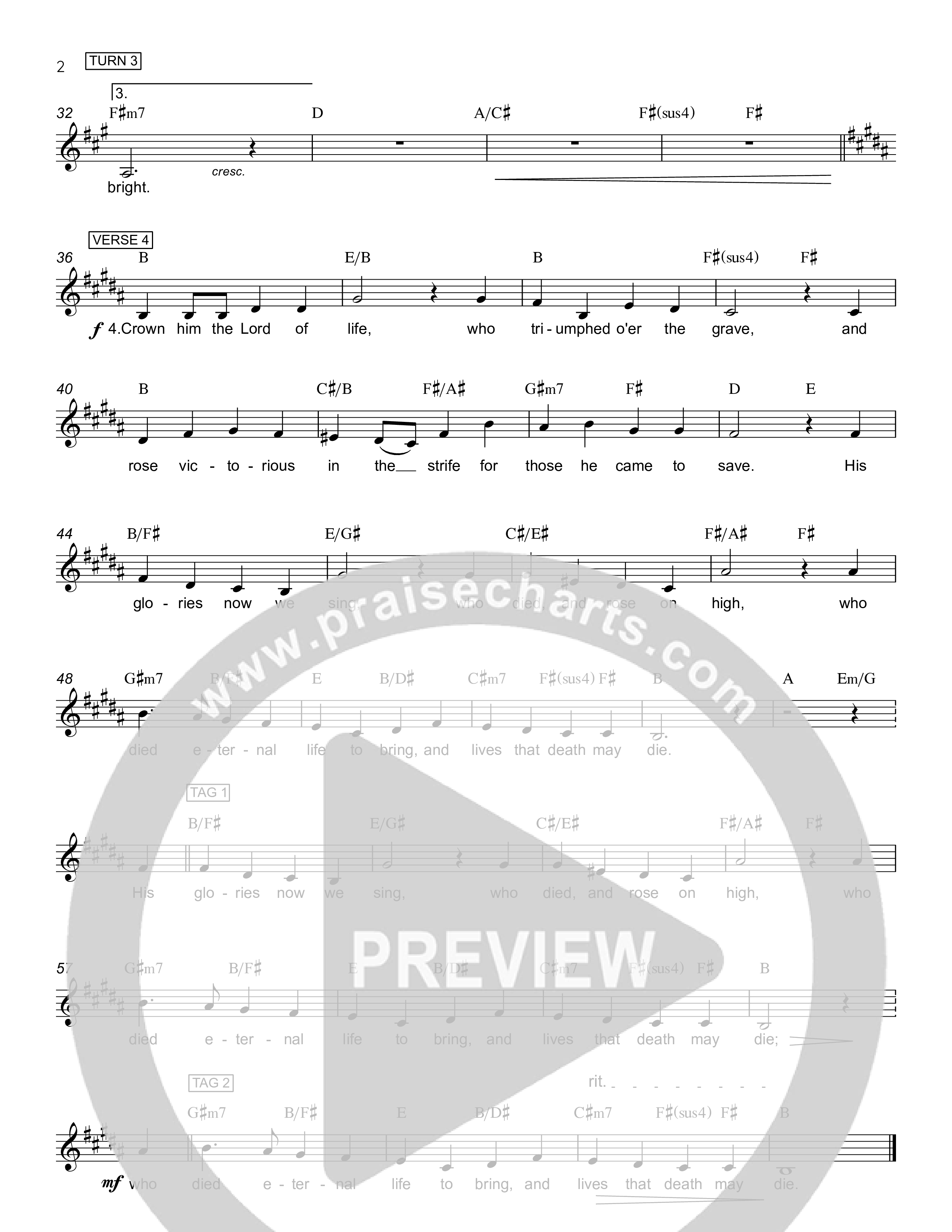 Crown Him With Many Crowns Lead Sheet Melody (Rick Barnes)