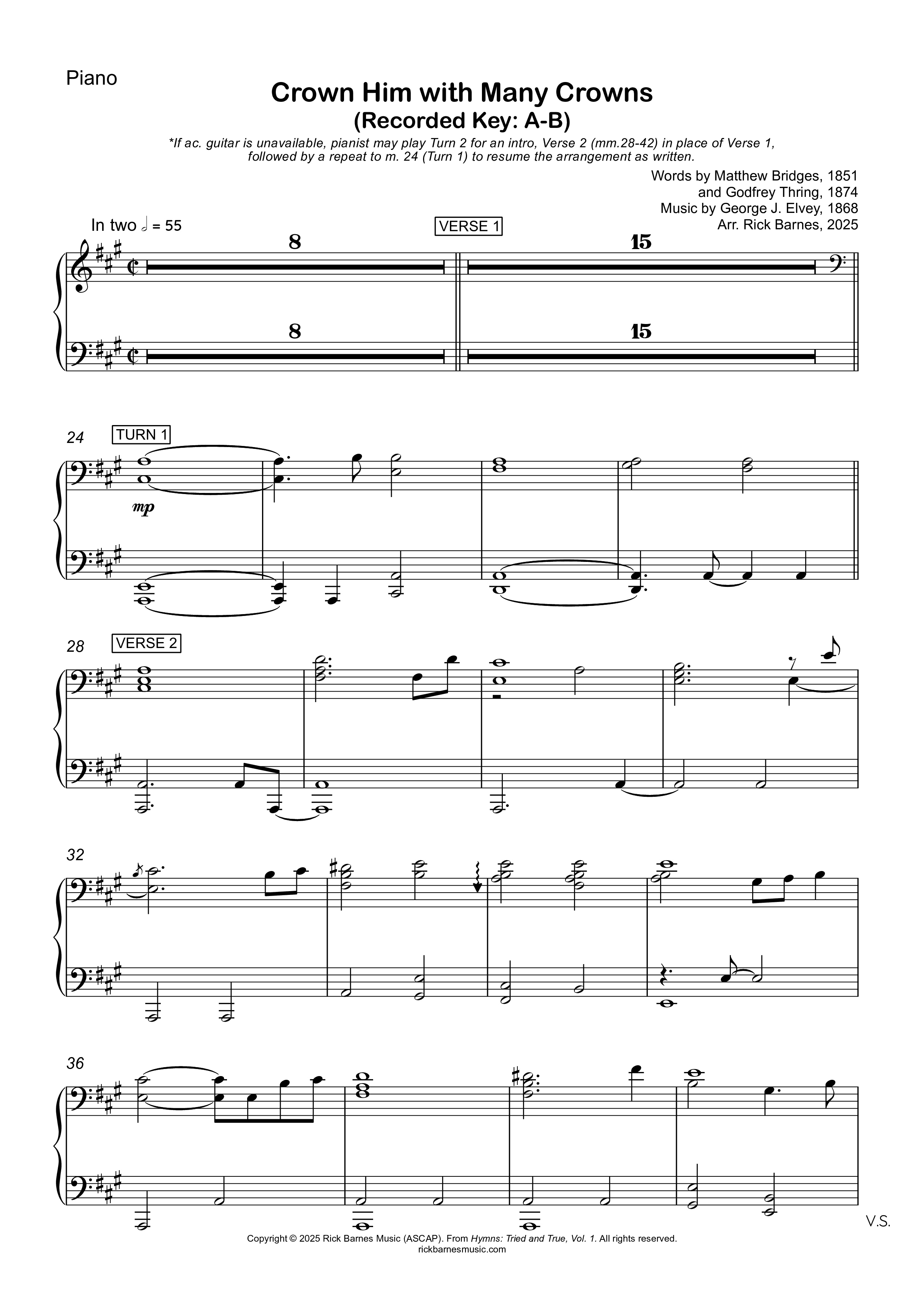 Crown Him With Many Crowns Piano Sheet (Rick Barnes)