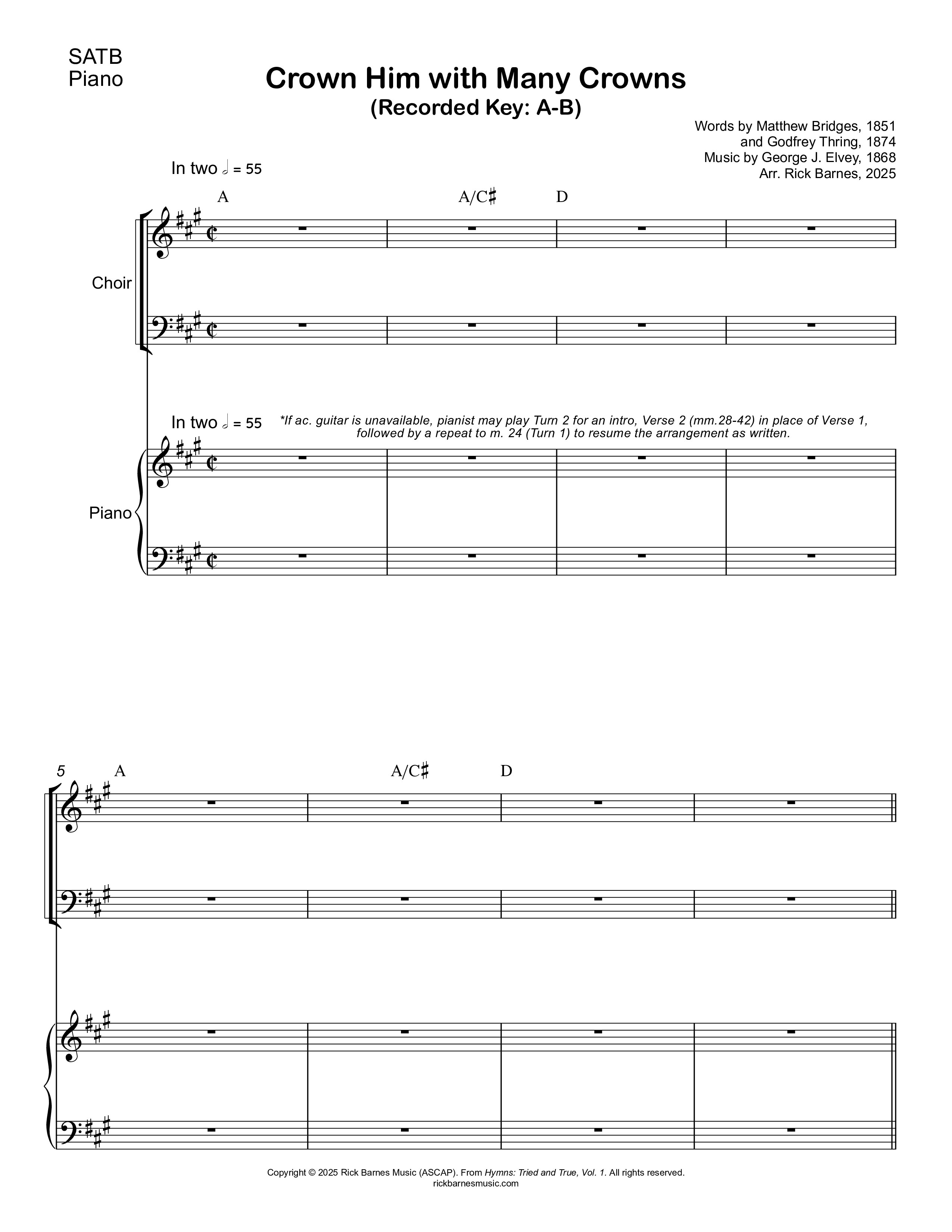Crown Him With Many Crowns Piano/Vocal Pack (Rick Barnes)