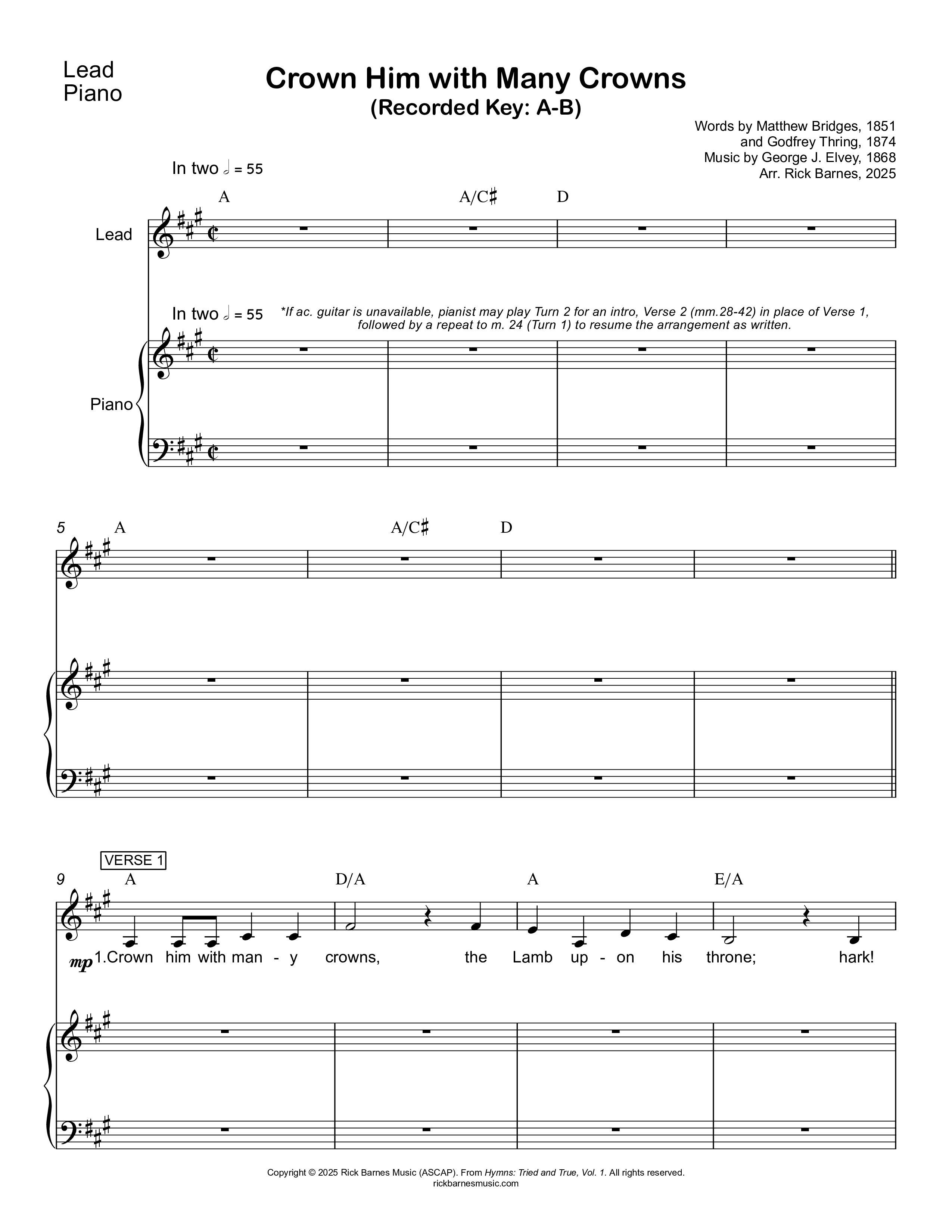 Crown Him With Many Crowns Piano/Melody (Rick Barnes)