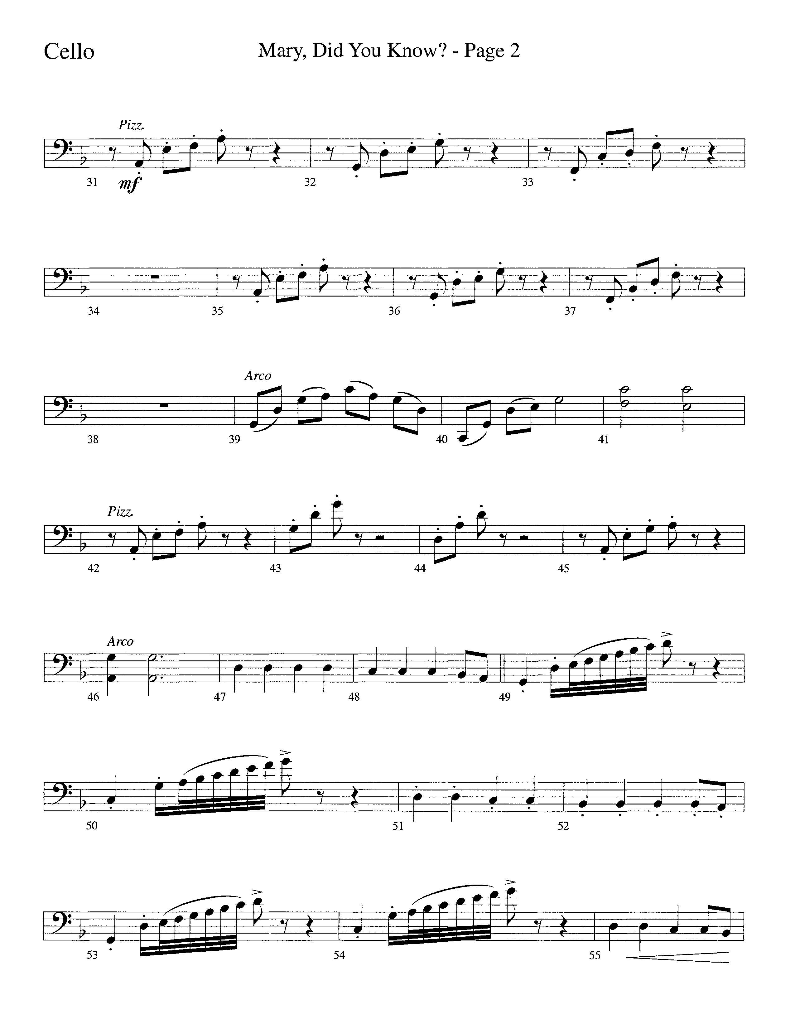 Mary Did You Know (Choral Anthem SATB) Cello (Word Music Choral / Arr. Bruce Greer)