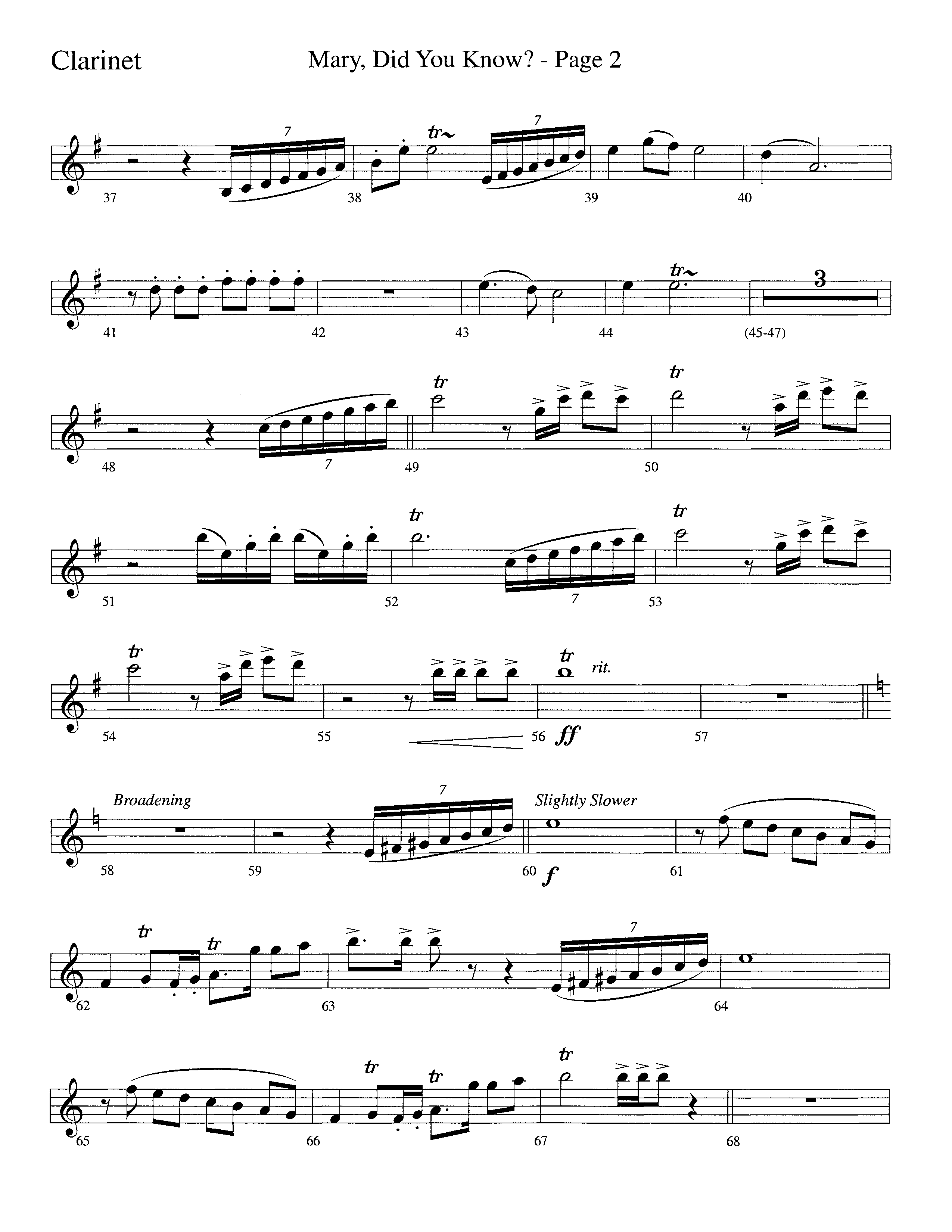 Mary Did You Know (Choral Anthem SATB) Clarinet (Word Music Choral / Arr. Bruce Greer)