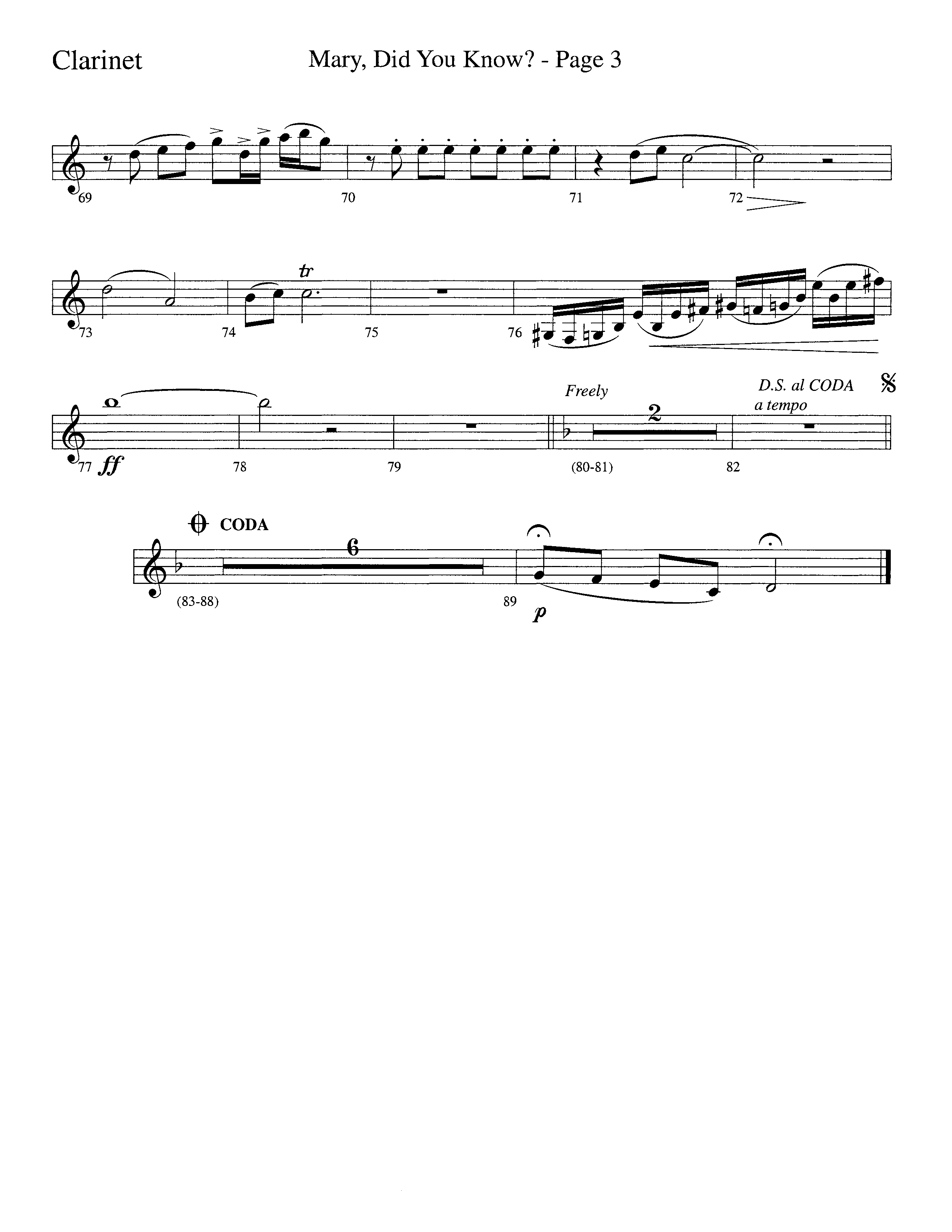 Mary Did You Know (Choral Anthem SATB) Clarinet (Word Music Choral / Arr. Bruce Greer)
