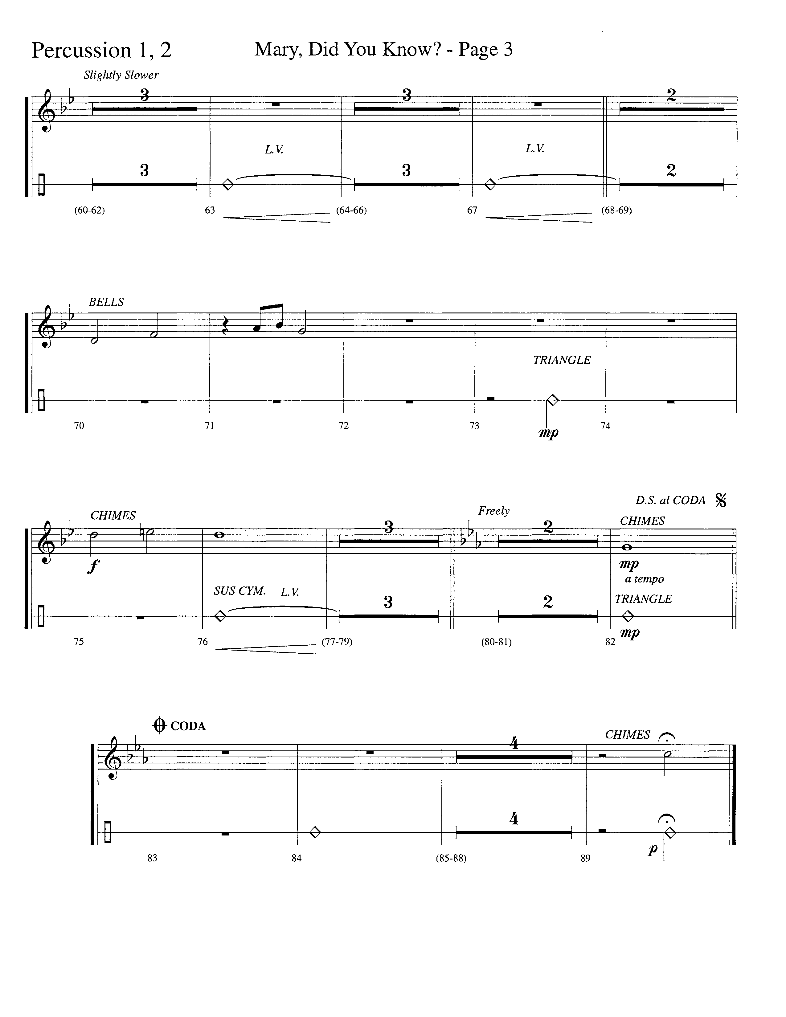 Mary Did You Know (Choral Anthem SATB) Percussion 1/2 (Word Music Choral / Arr. Bruce Greer)