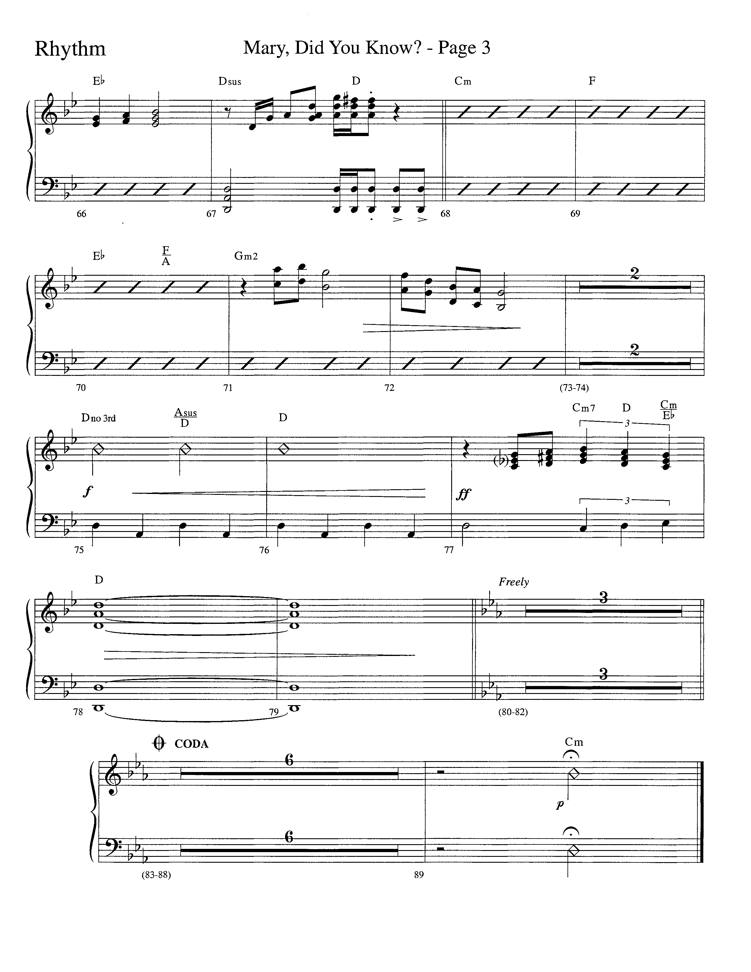 Mary Did You Know (Choral Anthem SATB) Rhythm Chart (Word Music Choral / Arr. Bruce Greer)