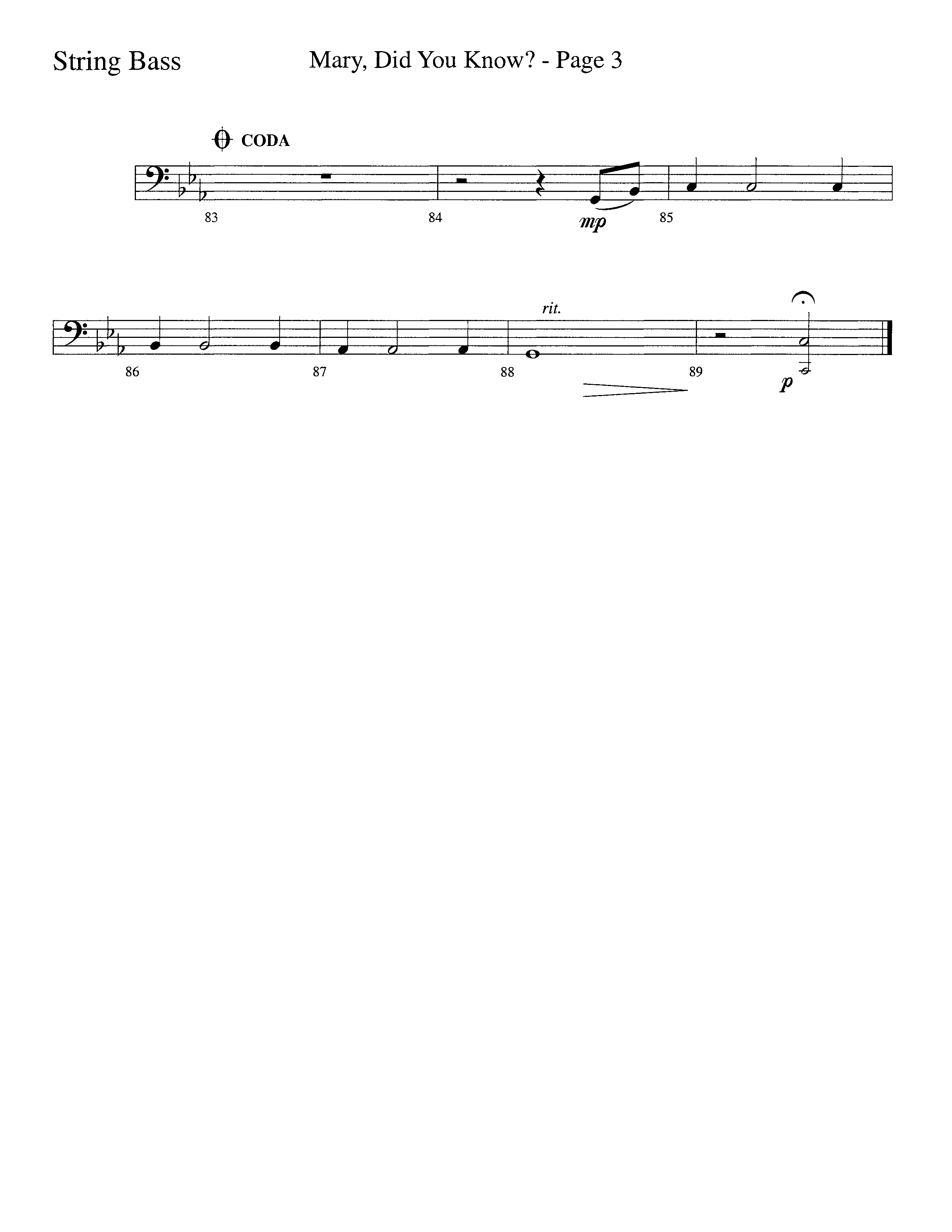 Mary Did You Know (Choral Anthem SATB) String Bass (Word Music Choral / Arr. Bruce Greer)