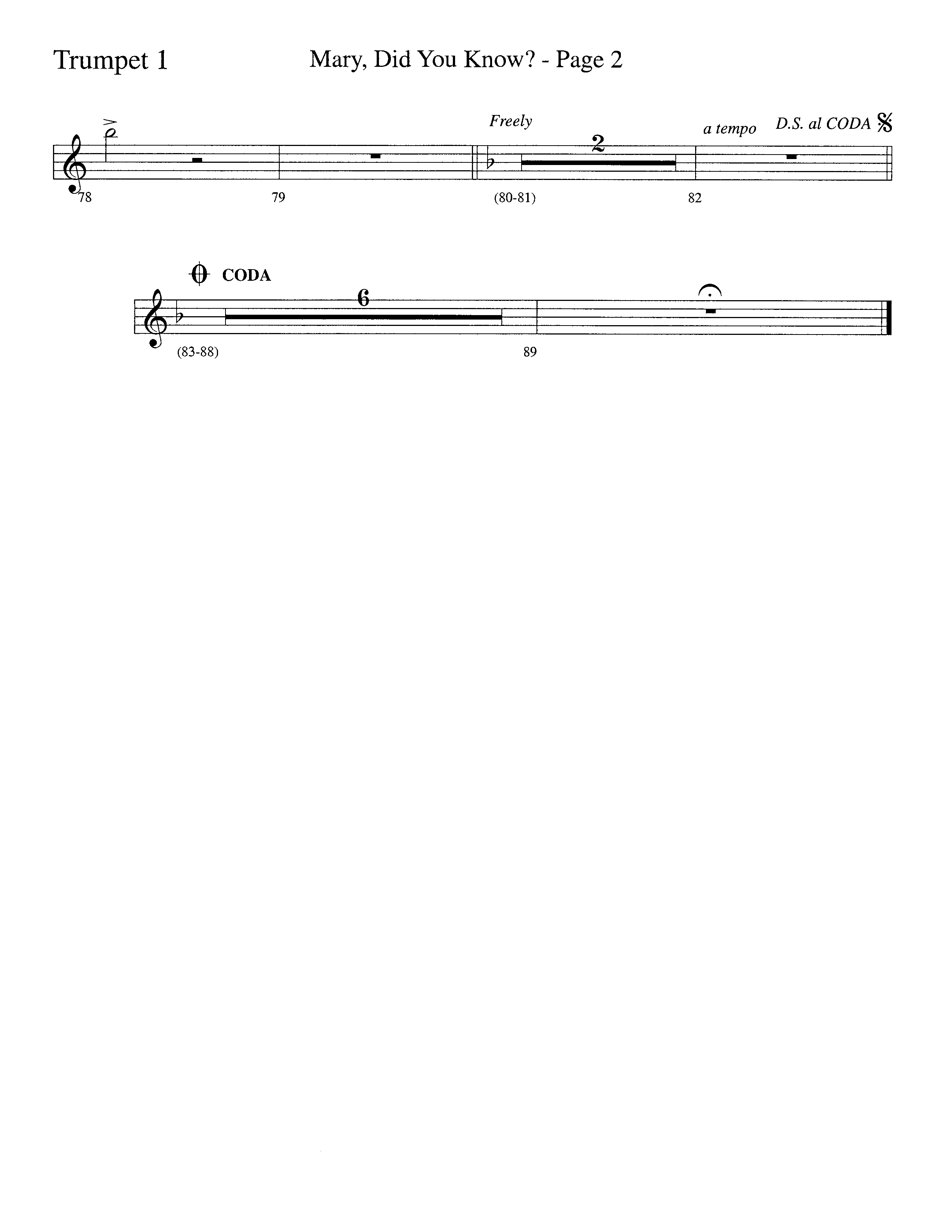 Mary Did You Know (Choral Anthem SATB) Trumpet 1 (Word Music Choral / Arr. Bruce Greer)